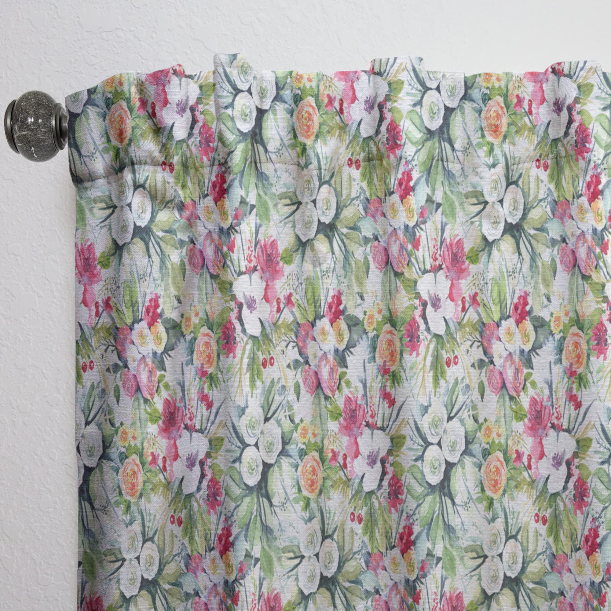 Thermal Insulated Floral Curtains - Mint Bouquet with White Red Yellow Flowers - 52x84 Single Panel for Bedroom & Living Room - Perfect for Home Decor & Light Control