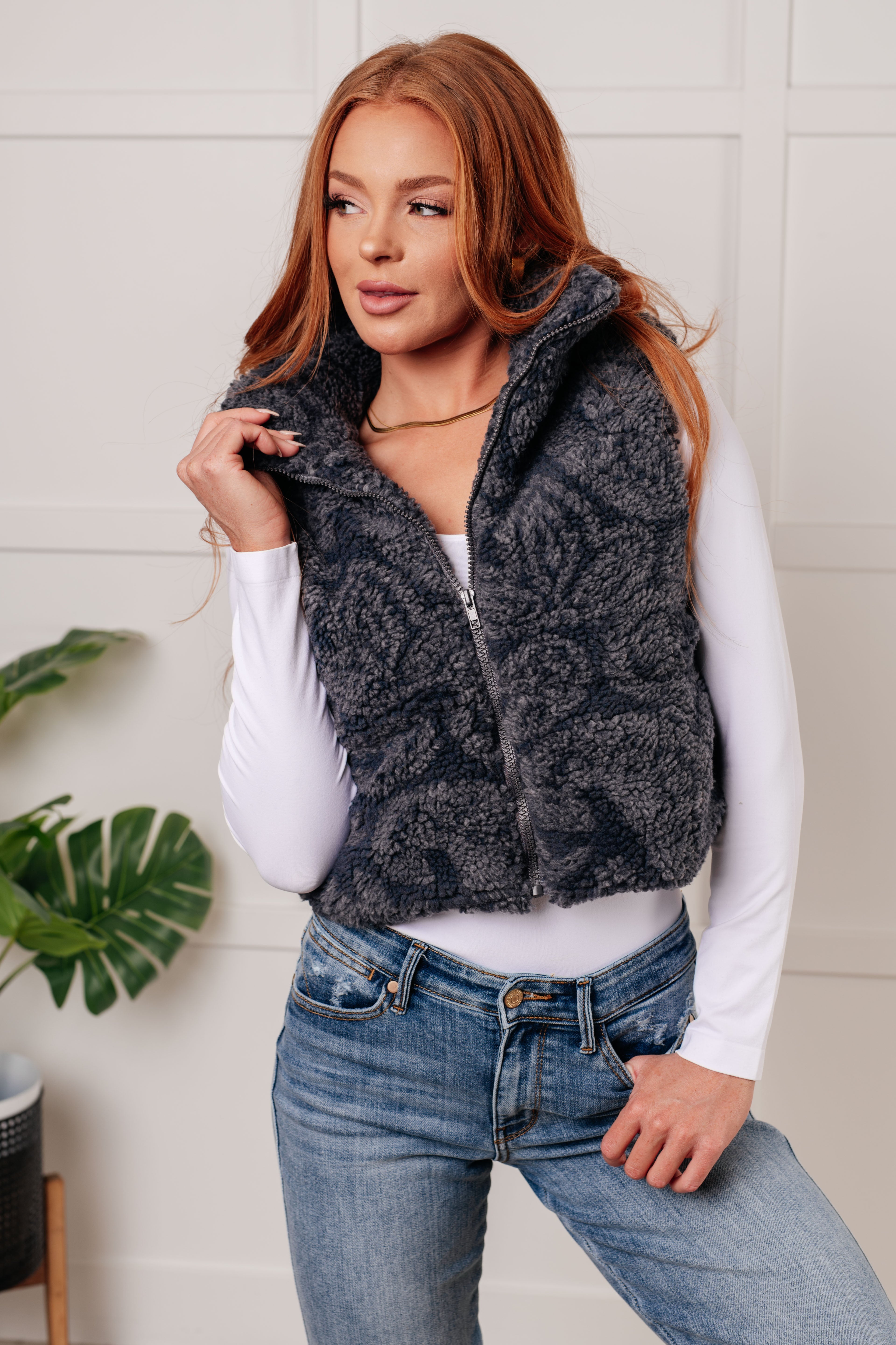 Just One More Layer Paisley Sherpa Print Vest - Women's Fashion Winter Warm Fleece Vest for Layering Outfits | Perfect for Casual Wear, Office Style & Outdoor Activities