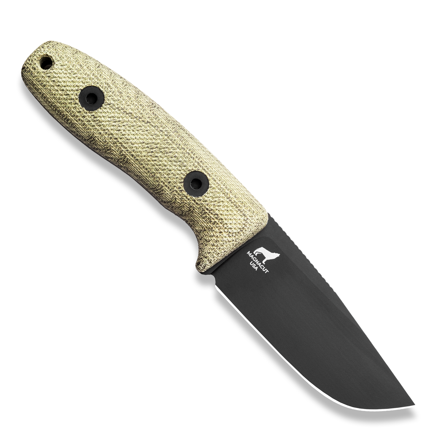 BLEM Circadian Clip Point EDC Fixed Blade Knife - CPM MagnaCut Steel, Black Cerakote Coating, Green Canvas Micarta Handle - Perfect for Outdoor Camping, Hunting & Everyday Carry
