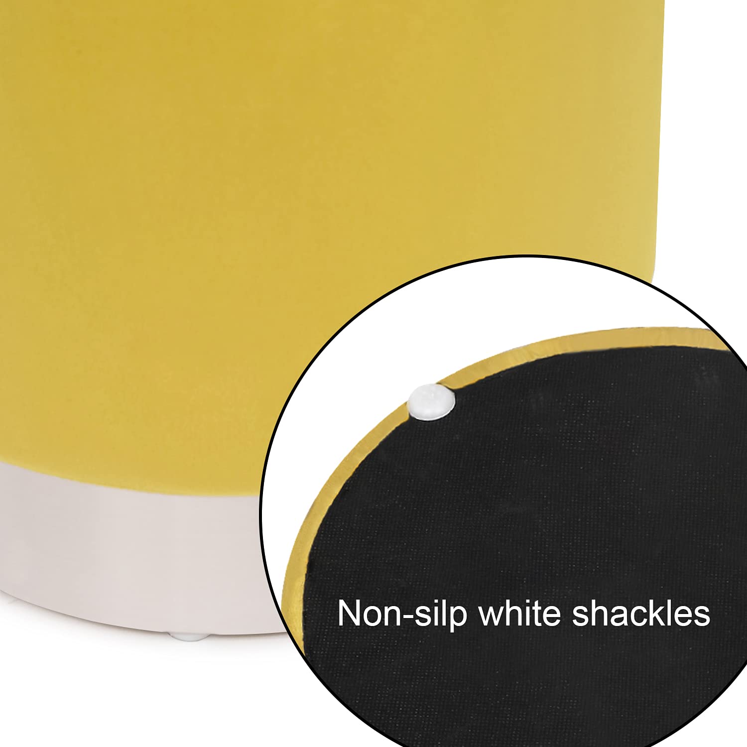 Joveco Round Storage Ottoman with Removable Lid - Velvet Upholstered Footrest with Silver Plating Base - Multi-Purpose Footstool for Living Room, Bedroom & Dressing Room (Yellow) - Perfect for Extra Seating, Storage & Home Decor