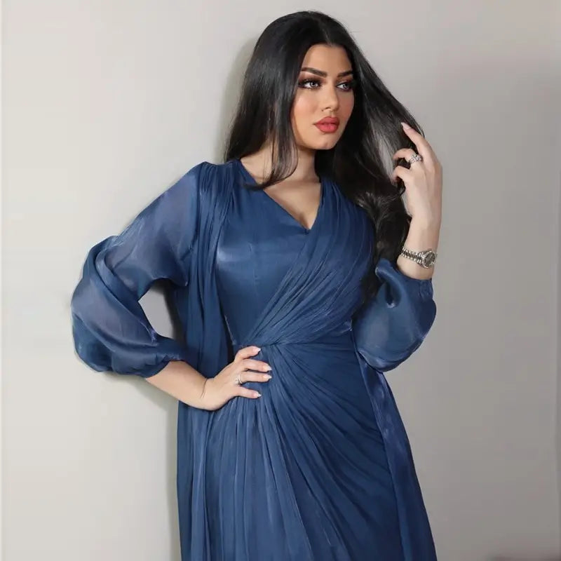 2 Piece Set Bright Satin Open Abaya Dress with Inner Sleeveless Dress - Muslim Prayer Dress, Eid Outfit, Ramadan Fashion, Modest Evening Wear for Women