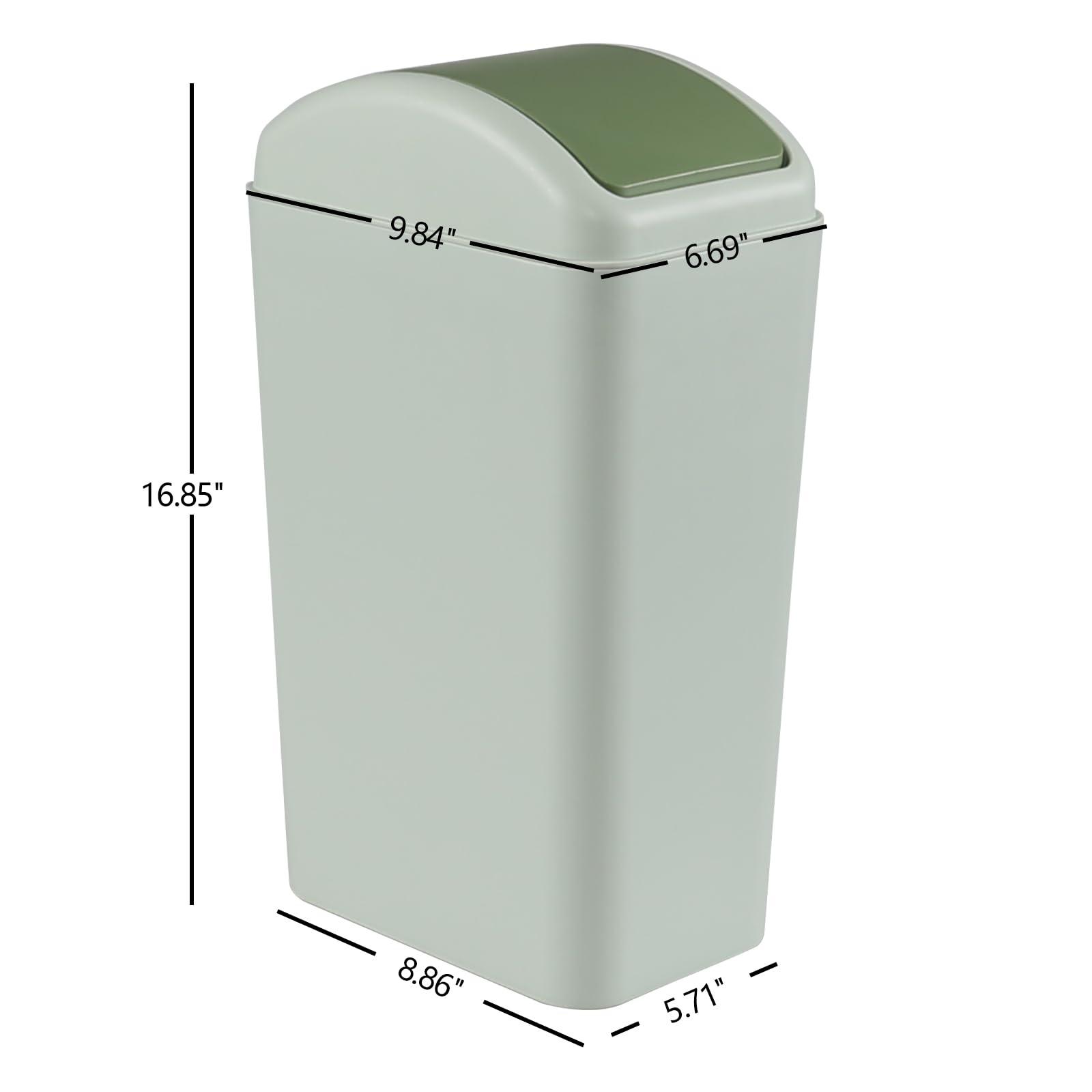3 Gallon Swing-Top Trash Can with Lid - Green Plastic Waste Bin for Kitchen, Bathroom, Office & Outdoor Use