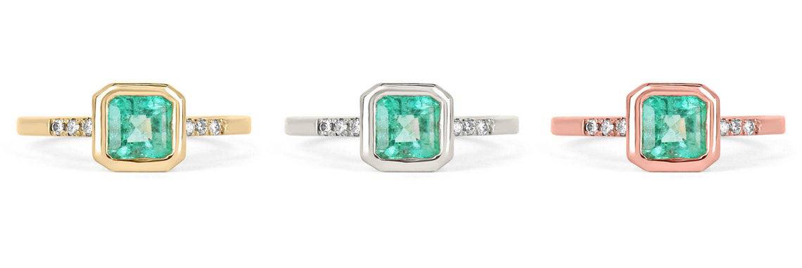 1.08tcw Emerald Bezel Asscher Pave Diamond Statement Ring 14K Gold - Elegant Jewelry for Weddings, Anniversaries & Special Occasions