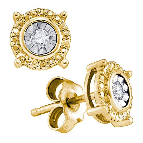 FB Jewels Sterling Silver Yellow Tone Round Diamond Stud Earrings for Women - 1/20 Cttw | Elegant Everyday Jewelry & Gift for Special Occasions
