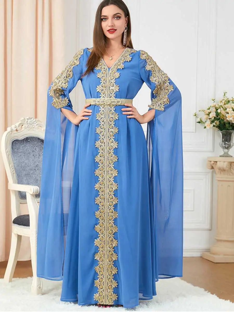 Elegant Arab Women's Chiffon Caftan Dress for Evening Party, Wedding & Special Occasions - Breathable & Comfortable Middle Eastern Kaftan for Eid Celebrations