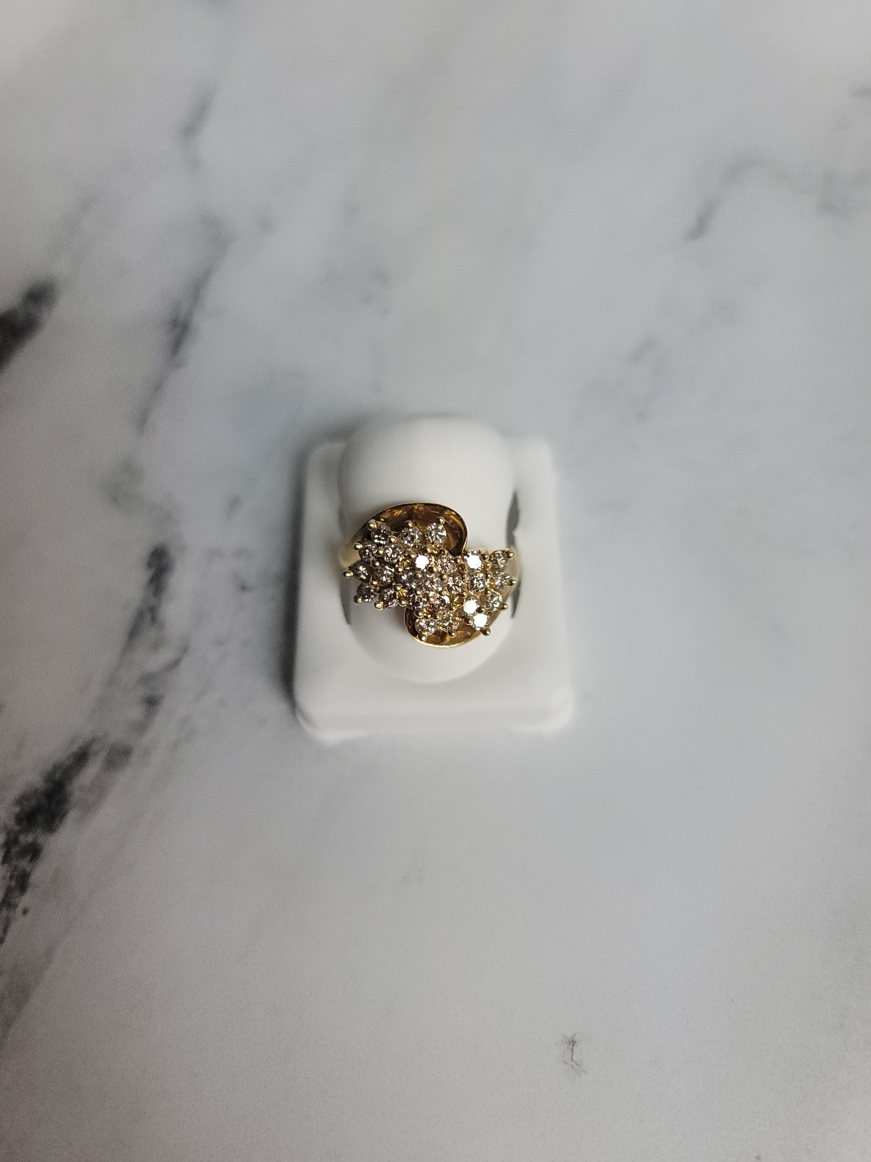 1 Carat Cluster Diamond Cocktail Ring in 14K Yellow Gold - Perfect for Evening Parties, Weddings & Special Occasions