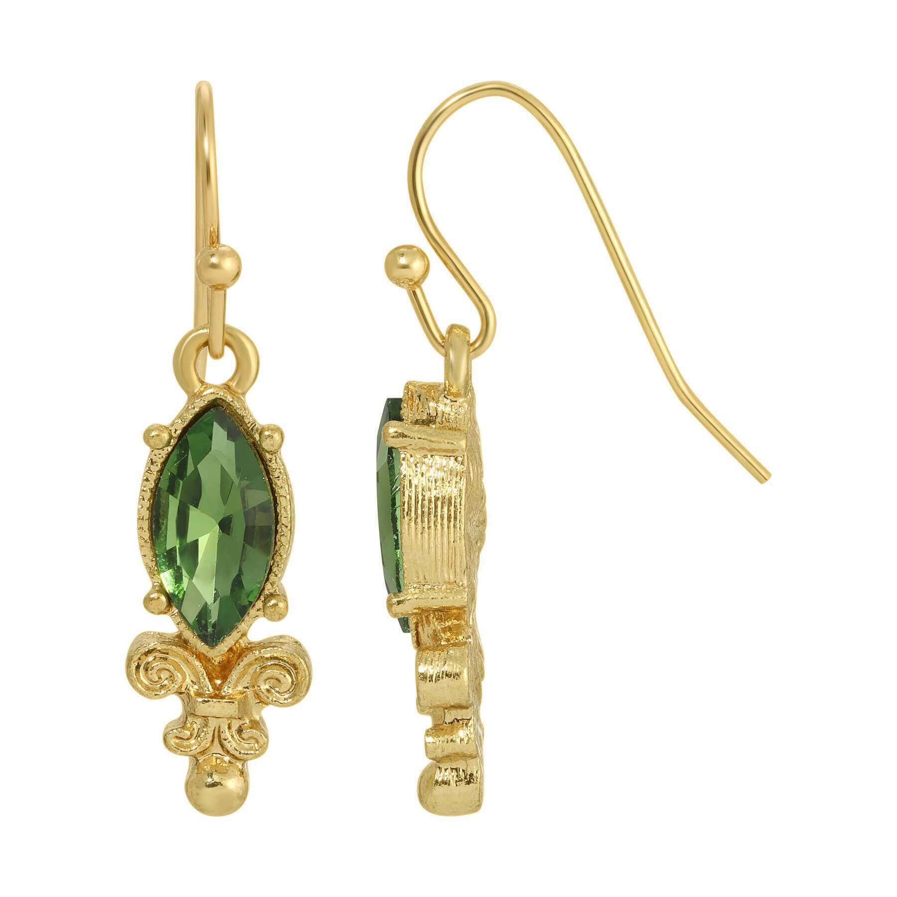 1928 Jewelry La Belle Emerald Crystal Drop Earrings - Elegant Dangle Earrings for Women, Perfect for Weddings, Parties & Special Occasions