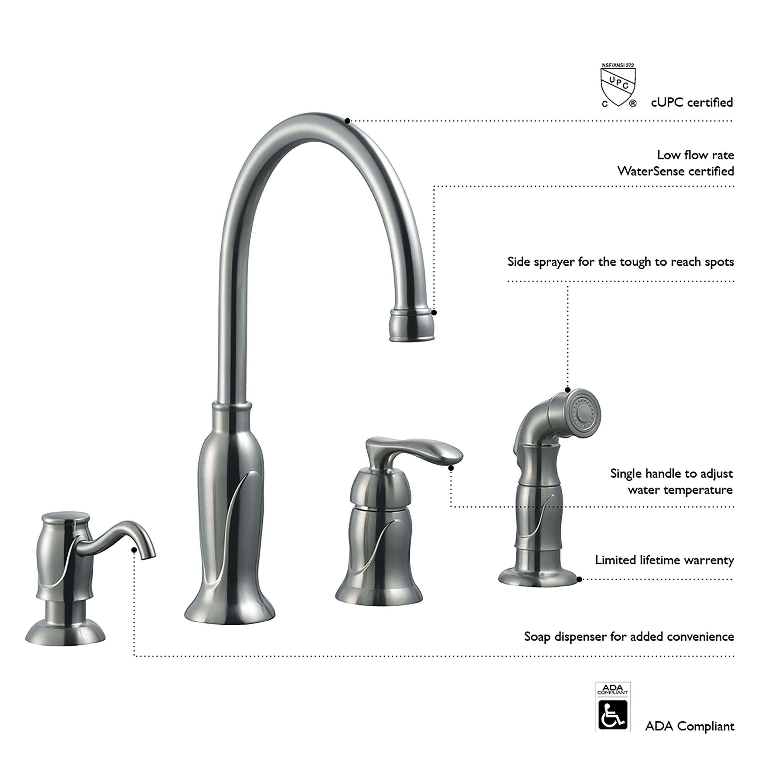 Design House 525790 Oil Rubbed Bronze Kitchen Faucet with Pull-Down Sprayer & Built-In Soap Dispenser - 9.75