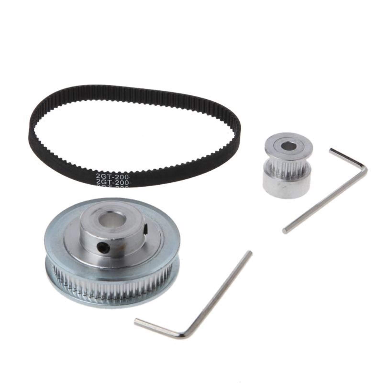 GT2 Timing Pulley Set - 20T & 60T Pulleys with 200mm Closed-Loop Belt, 3:1 Reduction Ratio for 3D Printers | High-Precision CNC Machined Parts for DIY Robotics, Laser Cutters, and Industrial Automation