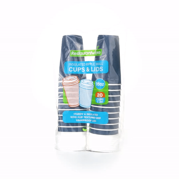 16 oz Midnight Blue Ripple Wall Paper Coffee Cups with White Lids - 200 Count Bulk Pack (3.5