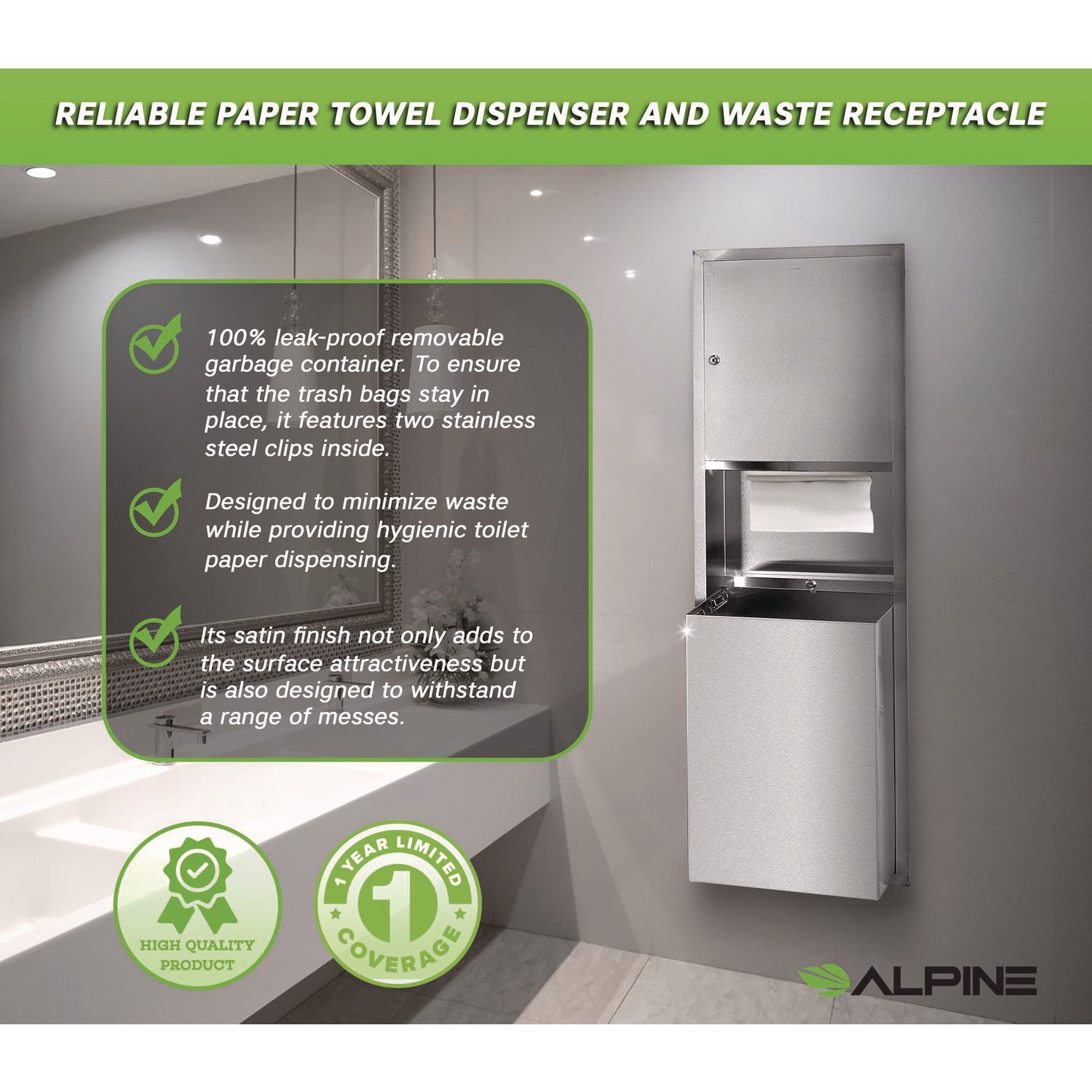 Stainless Steel Recessed Paper Towel Dispenser with Built-in Waste Bin - 56