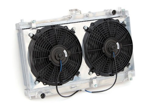 Yonaka Dual Core Lightweight Performance Aluminum Radiator with Fans & Shroud Kit - Compatible with 1999-2005 Mazda Miata MX-5 - Perfect for Engine Cooling & Performance Upgrades