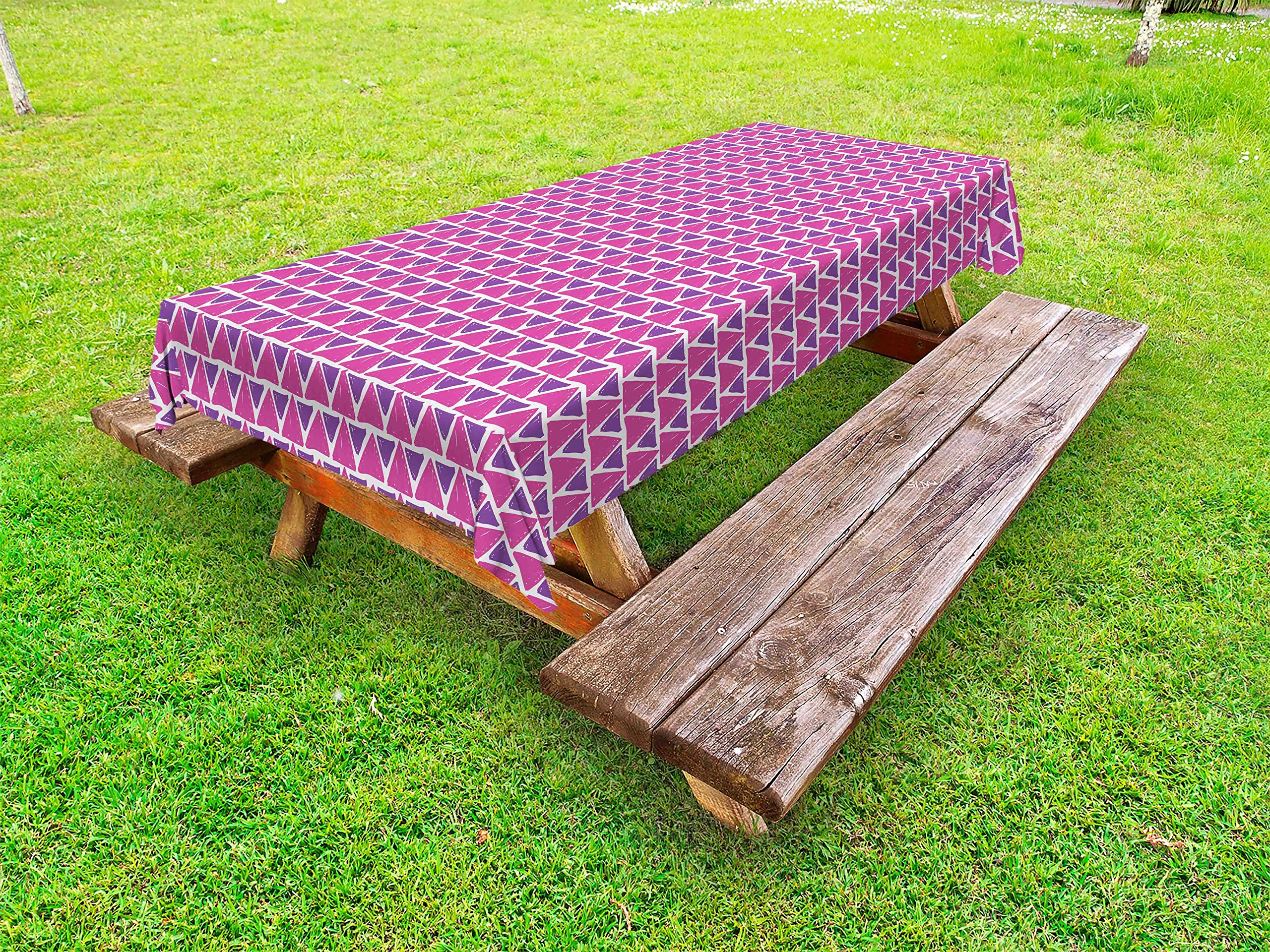 Ambesonne Geometric Outdoor Tablecloth - Hand Drawn Abstract Triangle Pattern with Brush Strokes, Washable Picnic Table Cover 58x120 Inches in Purple & Pink - Perfect for Garden Parties, BBQs, and Outdoor Dining