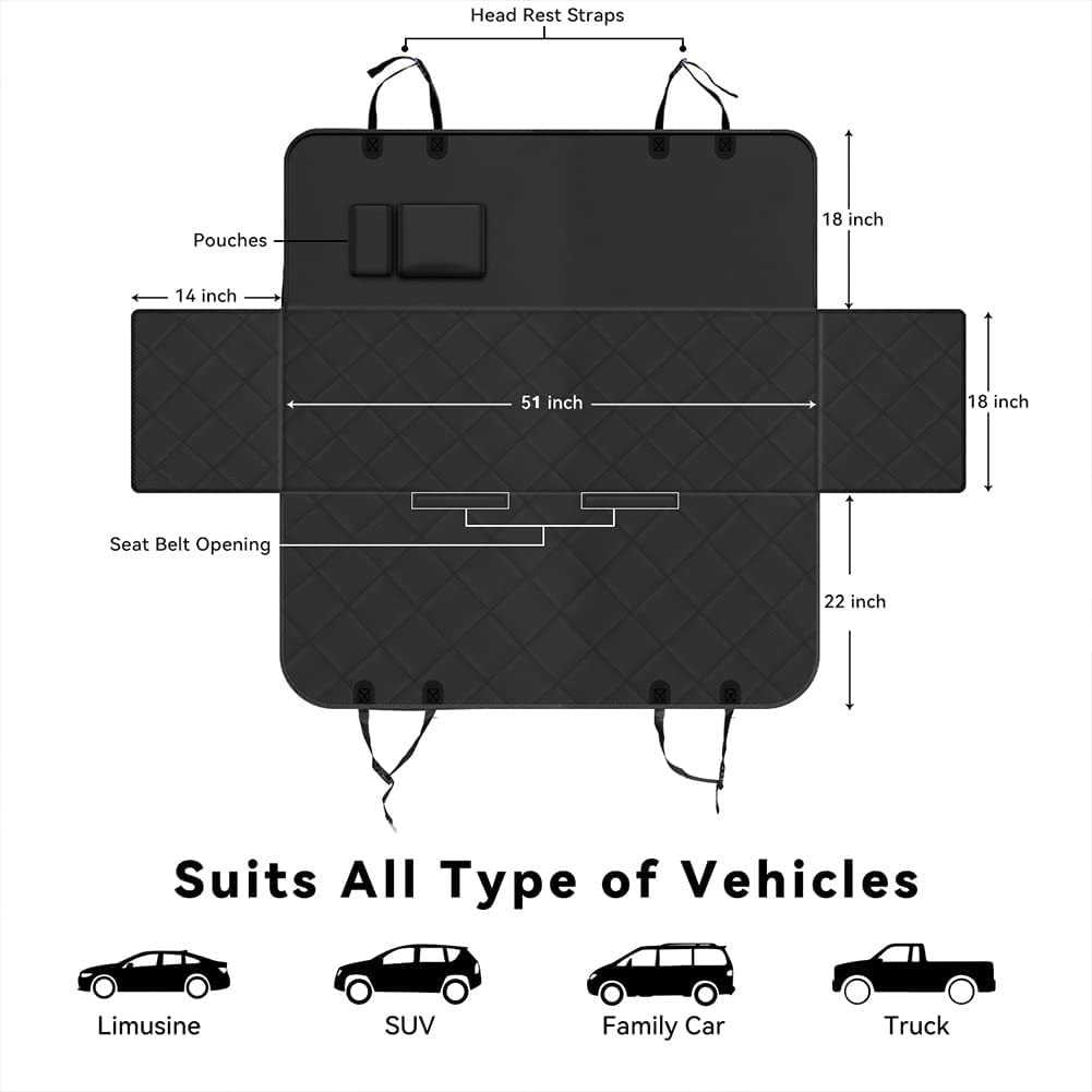 PetLux Waterproof Scratchproof Dog Car Seat Cover - Backseat Protector & Hammock for Puppies & Dogs - Non-Slip SUV Truck Pet Travel Accessory - Perfect for Road Trips, Vet Visits & Daily Commutes