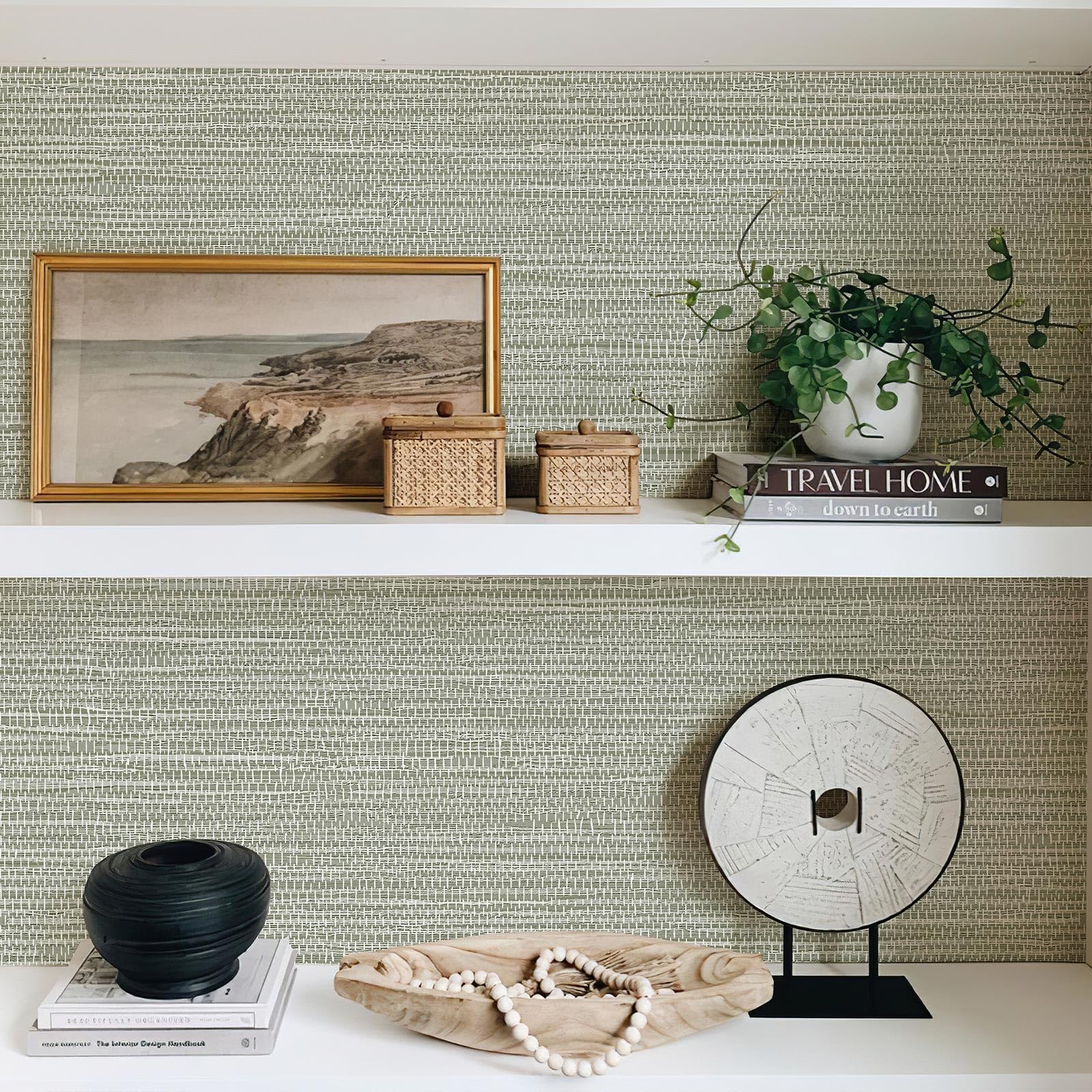 Grasscloth Peel and Stick Wallpaper - Cream Grassweave Textured Self-Adhesive Contact Paper 17.3