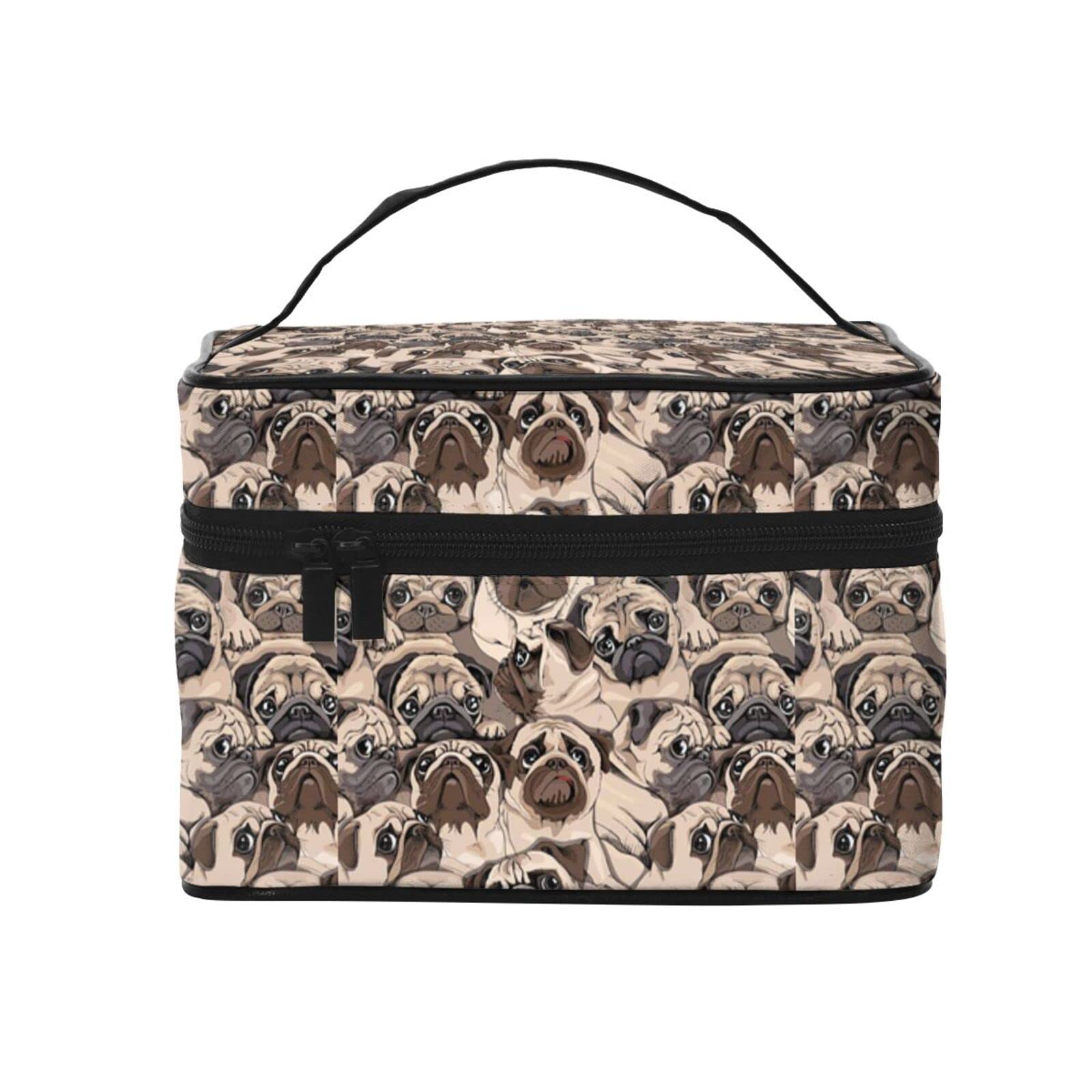 Stylish Large Zipper Cosmetic Makeup Bag for Women & Girls - Perfect Travel Organizer for Toiletries, Dog Pug Print Design - Ideal for Daily Use, Vacation Trips & Gift Giving