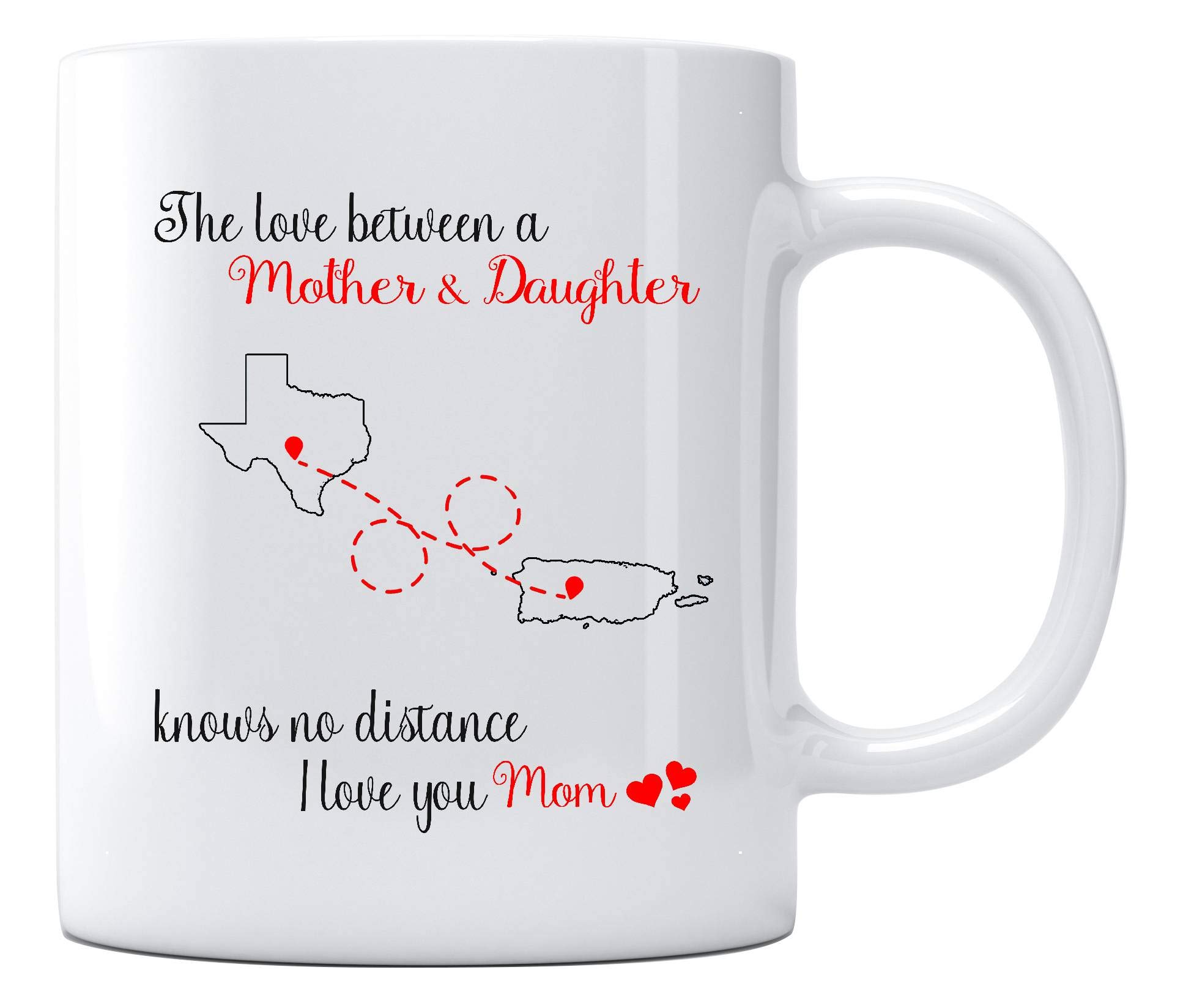 Texas Puerto Rico Mother Daughter Mug - Funny Long Distance Gift for Mom - 11oz Coffee Cup for Mother's Day