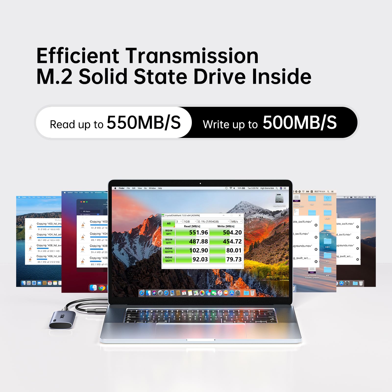 SSK 256GB Portable External SSD Hard Drive - USB 3.2 Gen 2 Fast Transfer up to 550MB/s - Compatible with iPhone 15/Pro, Windows PC, Mac, Android - LED Indicator, Trim & Smart Support - Perfect for Travel, Work, Gaming & Data Backup