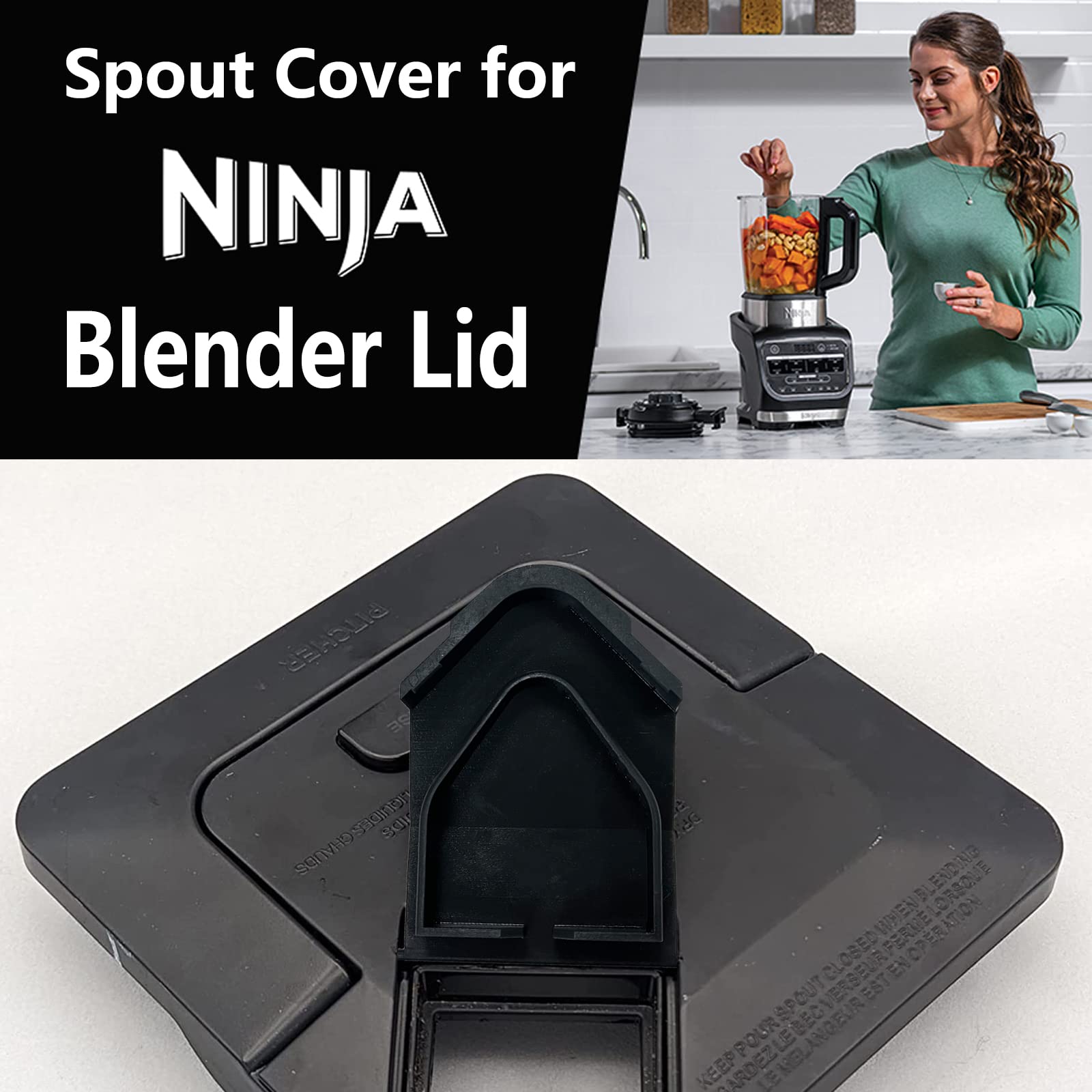 2PCS Spout Cover for Ninja Blender Lid - Replacement Parts for Ninja Blender 72 oz Pitcher - Compatible with NJ600-NJ602 & BL500-BL781 - Perfect for Smoothie Making & Food Processing - Durable Blender Accessories (Black)
