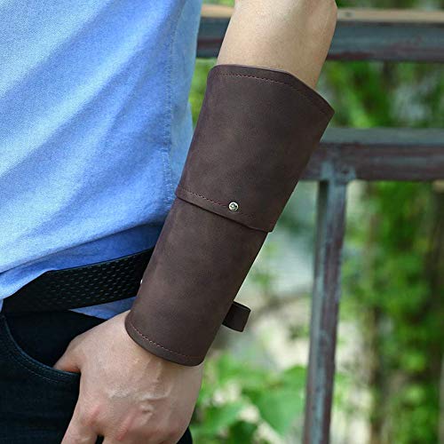 AZORA Genuine Leather Gauntlet Wristbands - Medieval Armor Bracers with Buckle Closure, Wide Arm Cuffs (2-Piece Set) for LARP, Cosplay, Renaissance Fairs & Historical Reenactments