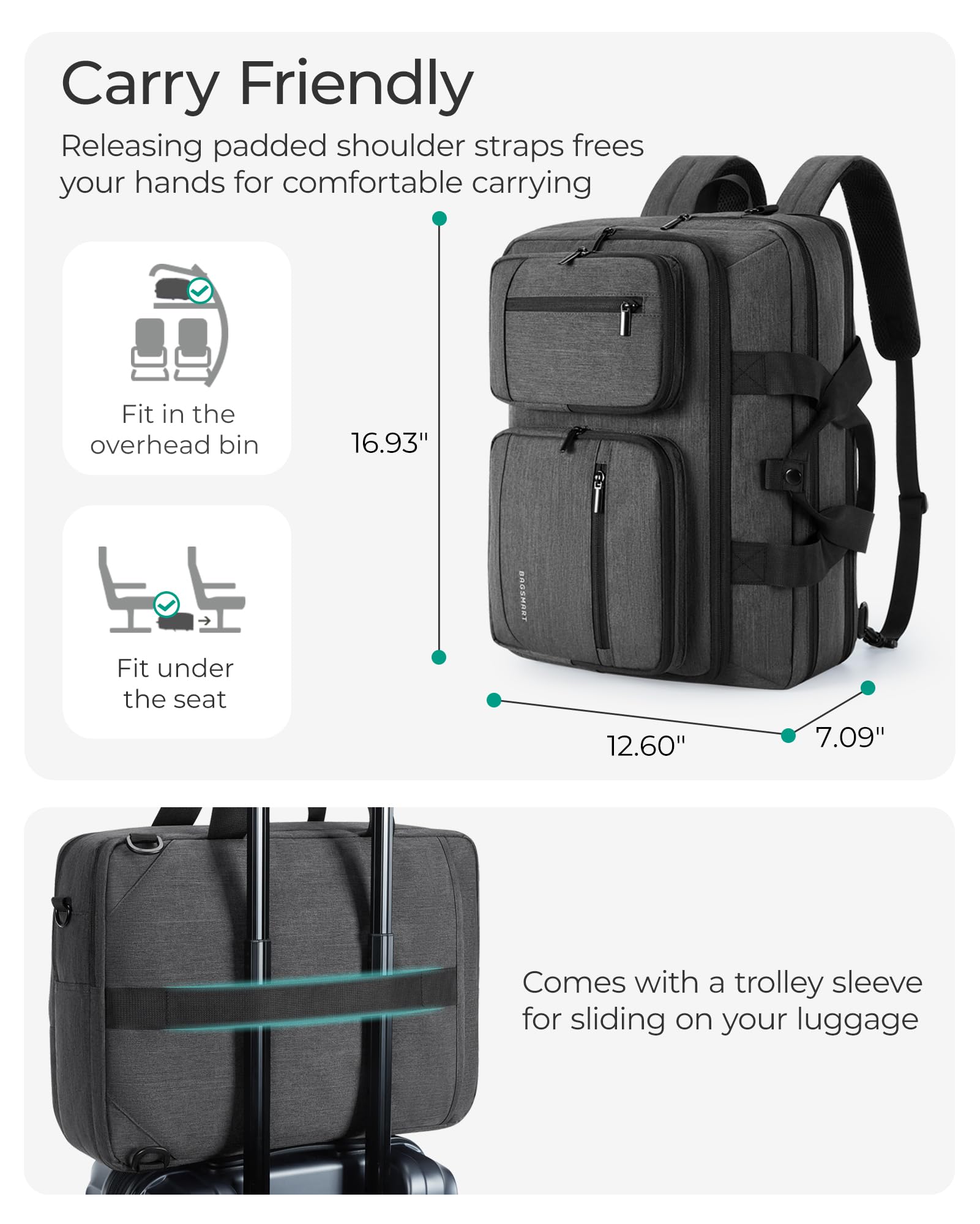 BAGSMART 3-in-1 Water-Repellent Laptop Bag for Men - 17.3 Inch Business Briefcase, Office & Travel Shoulder Bag, Black - Ideal for Work, Commute, and Daily Use