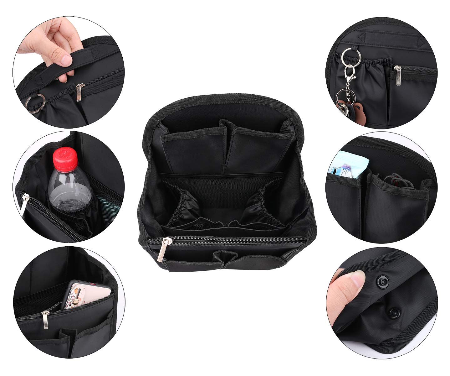 Deesoo Functional Backpack Organizer Insert - Small Travel Organizer for Rucksack, Diaper Bag, Purse (Black) - Perfect for Travel, Work, School & Daily Commute