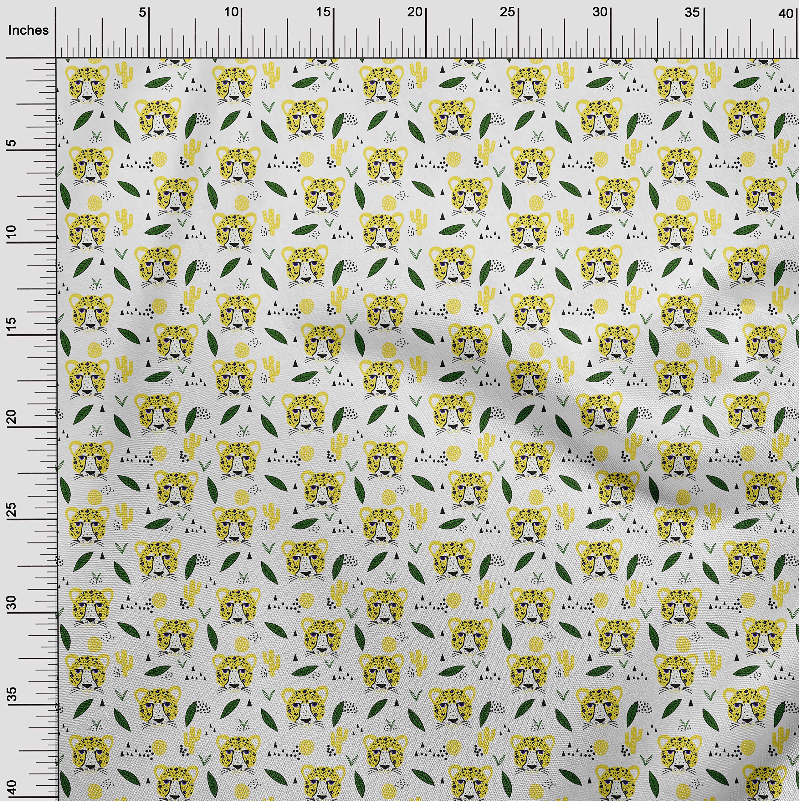 Premium 100% Cotton Cambric Fabric - Yellow Kids Animal Print DIY Sewing Material by The Yard (56