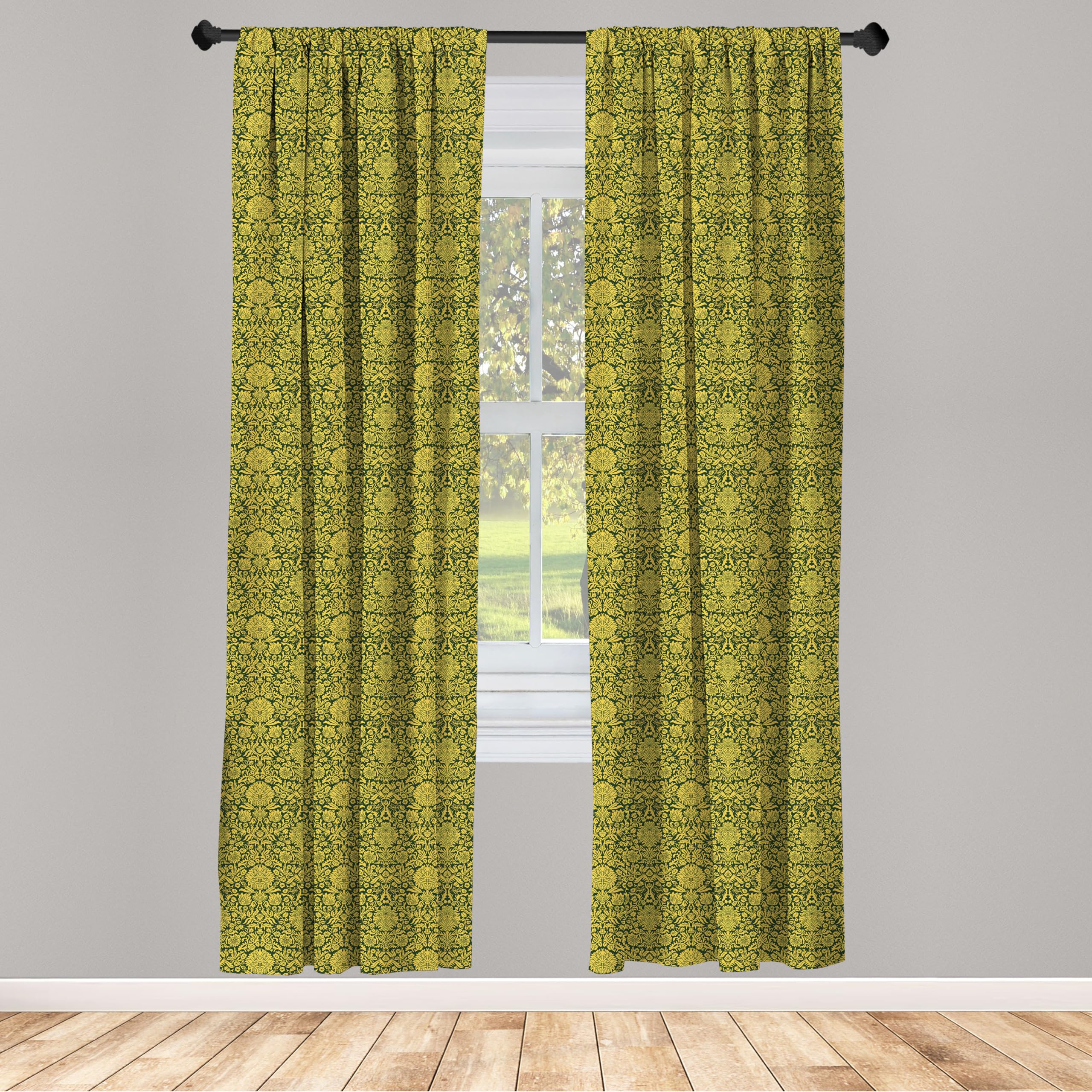 Ambesonne Floral Window Curtains - Victorian Baroque Flower Design with Swirl Petals & Branches Print, Lightweight Home Decor 2-Panel Set with Rod Pocket (28