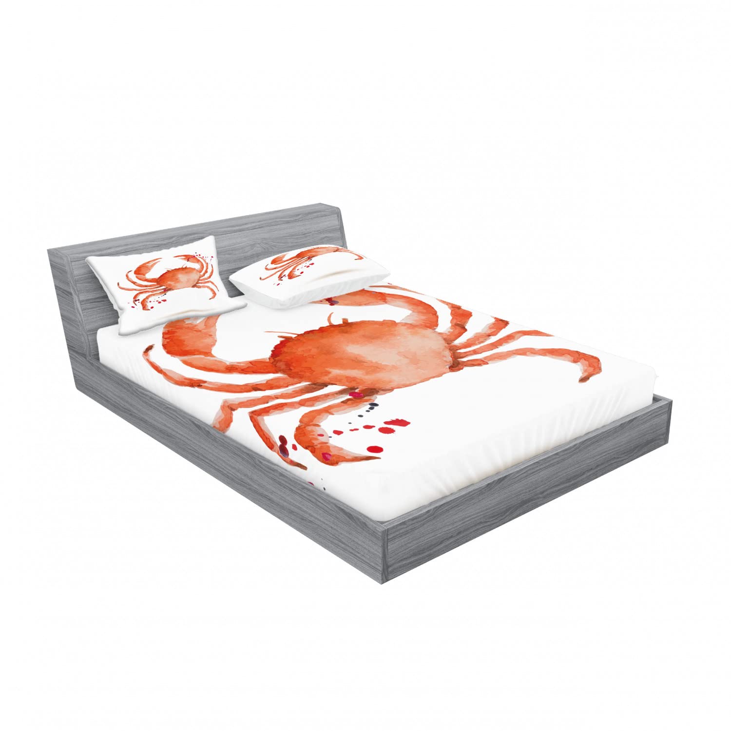 Ambesonne Ocean Themed 2-Pack Fitted Sheet & Pillow Sham Set - Sea Animals Design with Crabs, 4-Piece Bedding Decor Set (Includes 2 Twin XL Fitted Sheets & 4 Standard Pillowcases) in Vibrant Vermilion - Perfect for Kids' Rooms, Beach House Decor & Marine Life Themed Bedrooms