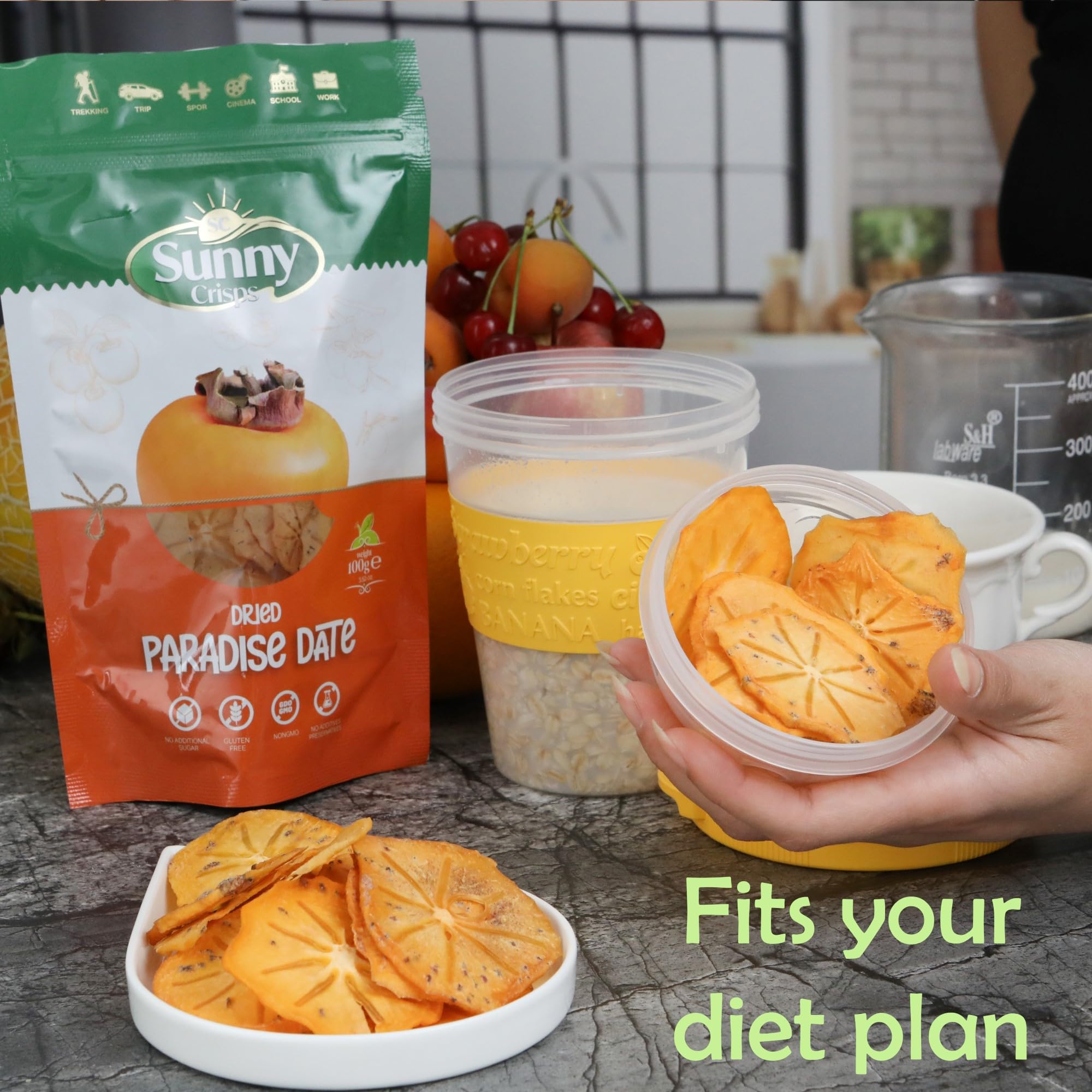 Organic Dried Persimmons 3.52 Oz - No Sugar Added, Gluten Free, Dehydrated Turkish Trabzon Persimmon Snacks - Chewy Dried Fruit for Healthy Snacking, Kids Lunch Box & On-the-Go Energy Boost - Perfect for Hiking, Office Snacks & Toddler Treats in Resealable Zip Bag