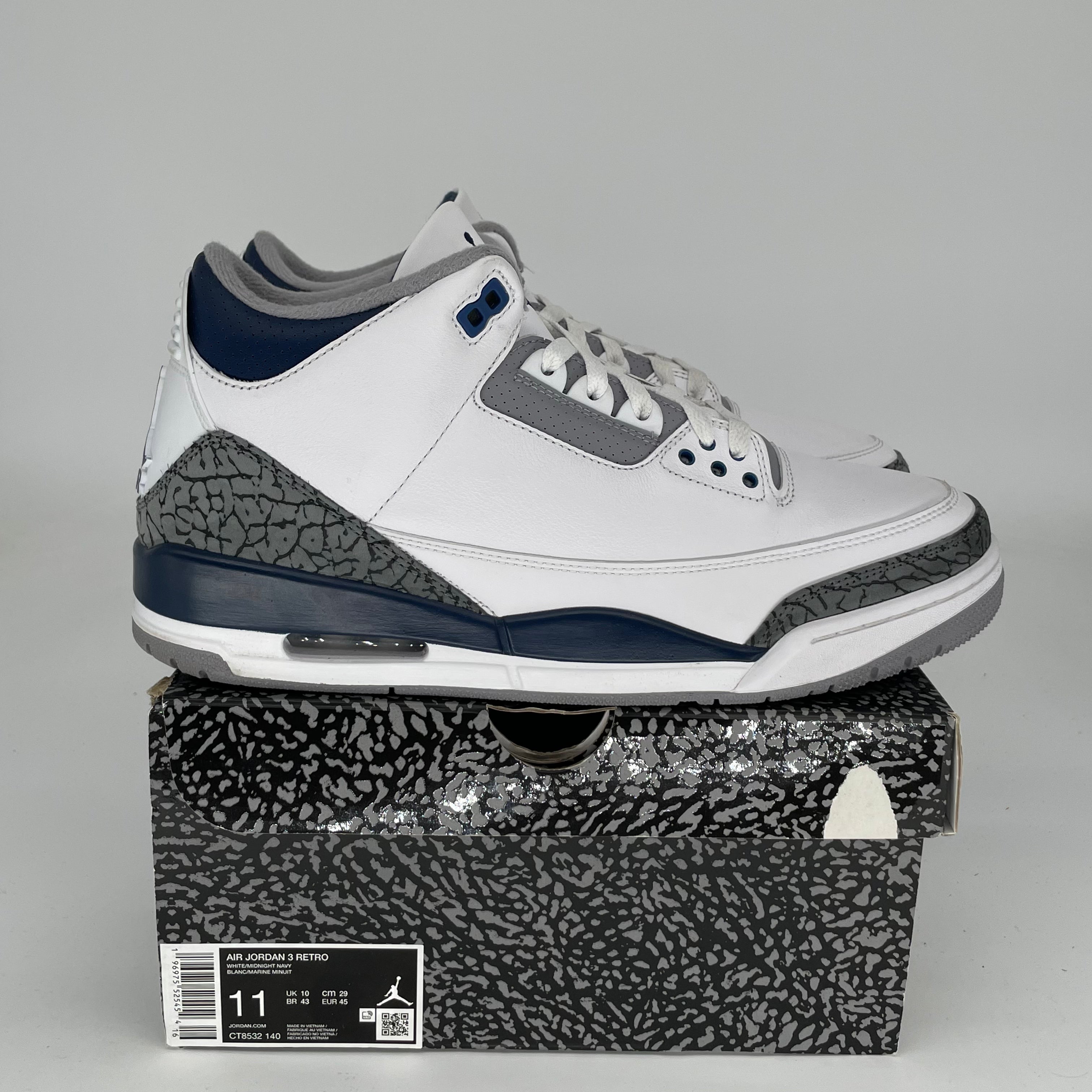 AIR JORDAN 3 Retro Midnight Navy Men's Basketball Shoes Size 11 - CT8532-140 | Authentic Nike Sneakers for Running, Gym & Streetwear Fashion