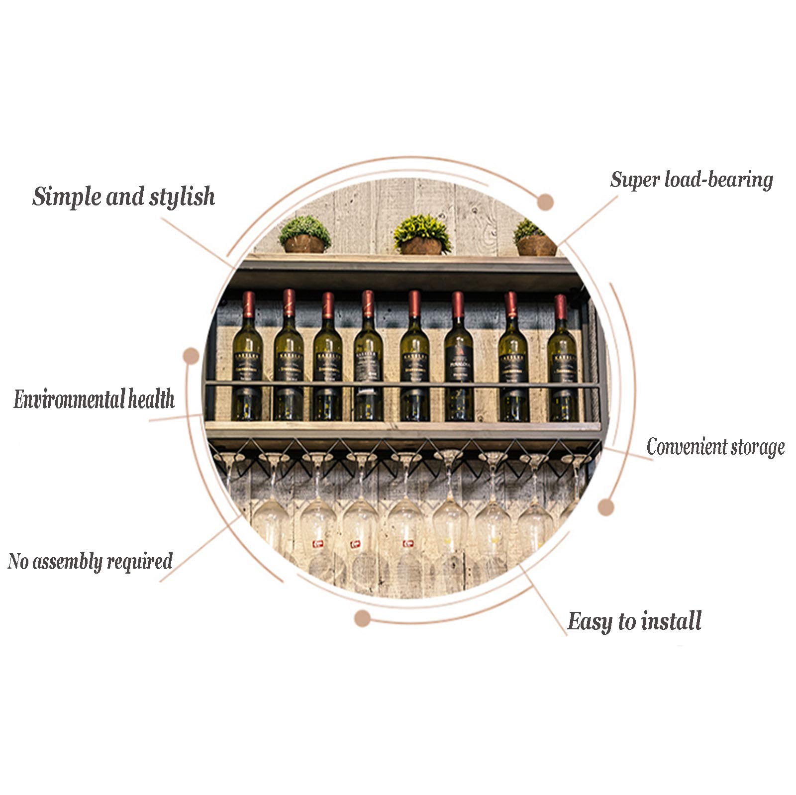 2-Tier Wall Mounted Metal Wine Rack with Stem Glass Holder - Space-Saving Hanging Wine Bottle Organizer for Kitchen, Living Room & Home Decor (60x20x55cm) - Perfect for Small Spaces & Wine Enthusiasts