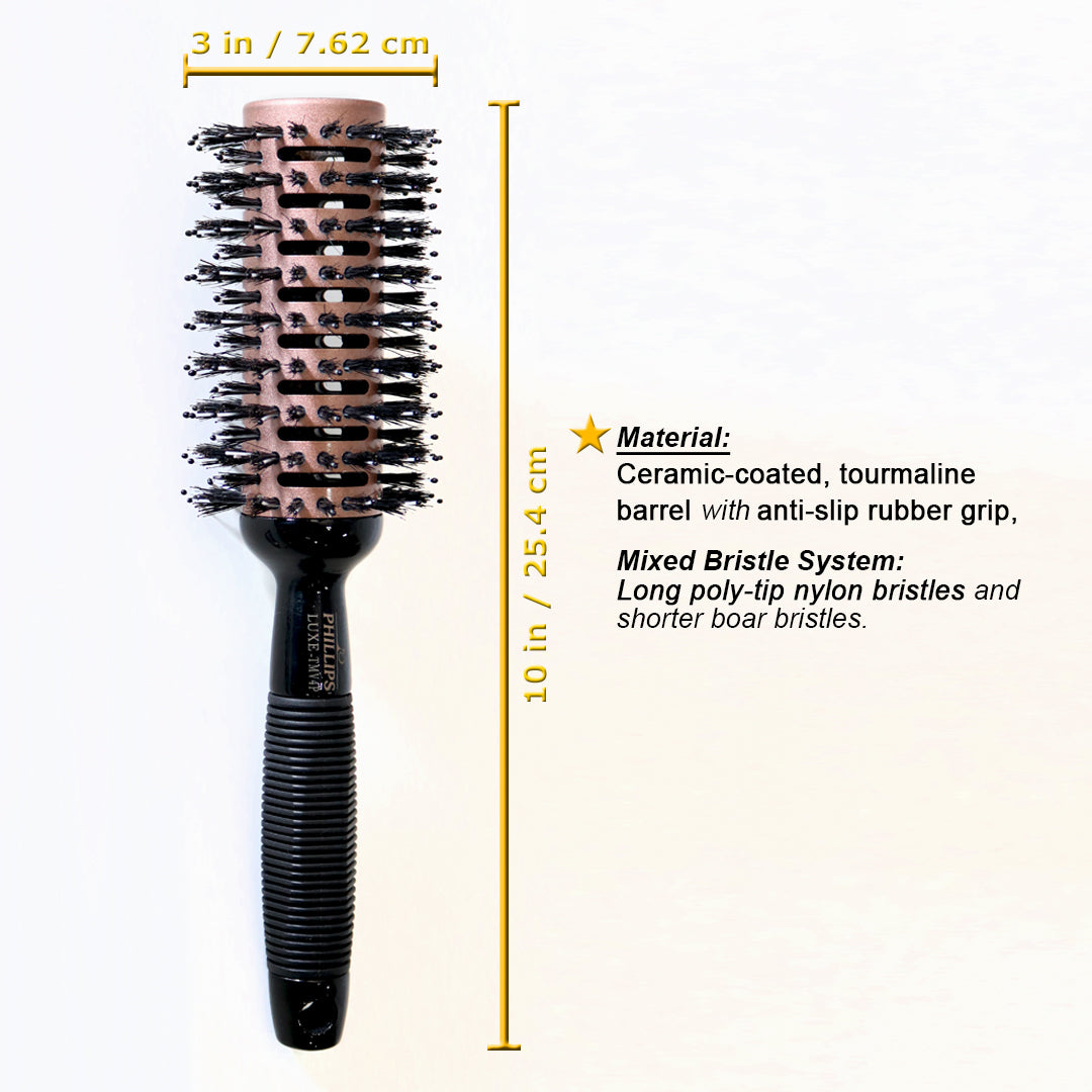 Phillips Tourmaline Monster Vent Round Brush - 3 Poly Tips for Fast Drying Hair Styling | Professional Ionic Hair Dryer Brush for Smoothing & Volumizing | Perfect for Home & Salon Use