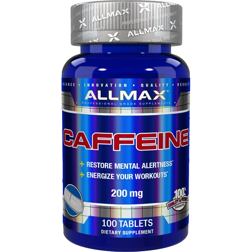 AllMax Nutrition Caffeine Tablets 200mg - 100 Count | Energy Boost for Workouts, Study & Focus | Premium Stimulant Supplement for Athletes & Professionals