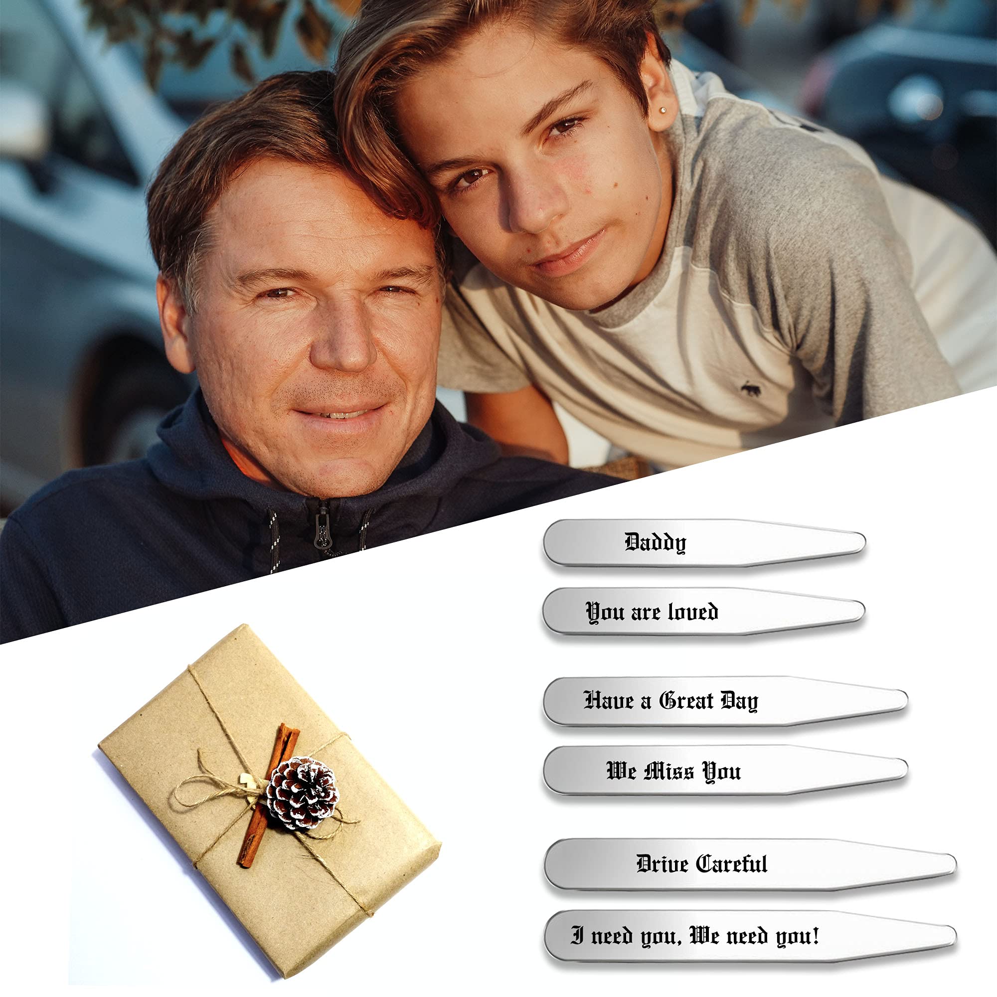 Personalized Stainless Steel Collar Stays for Men - 6-12pcs Set with 3 Sizes, Free Engraving & Gift Box - Dress Shirt Collar Stiffeners for Formal Wear & Business Attire