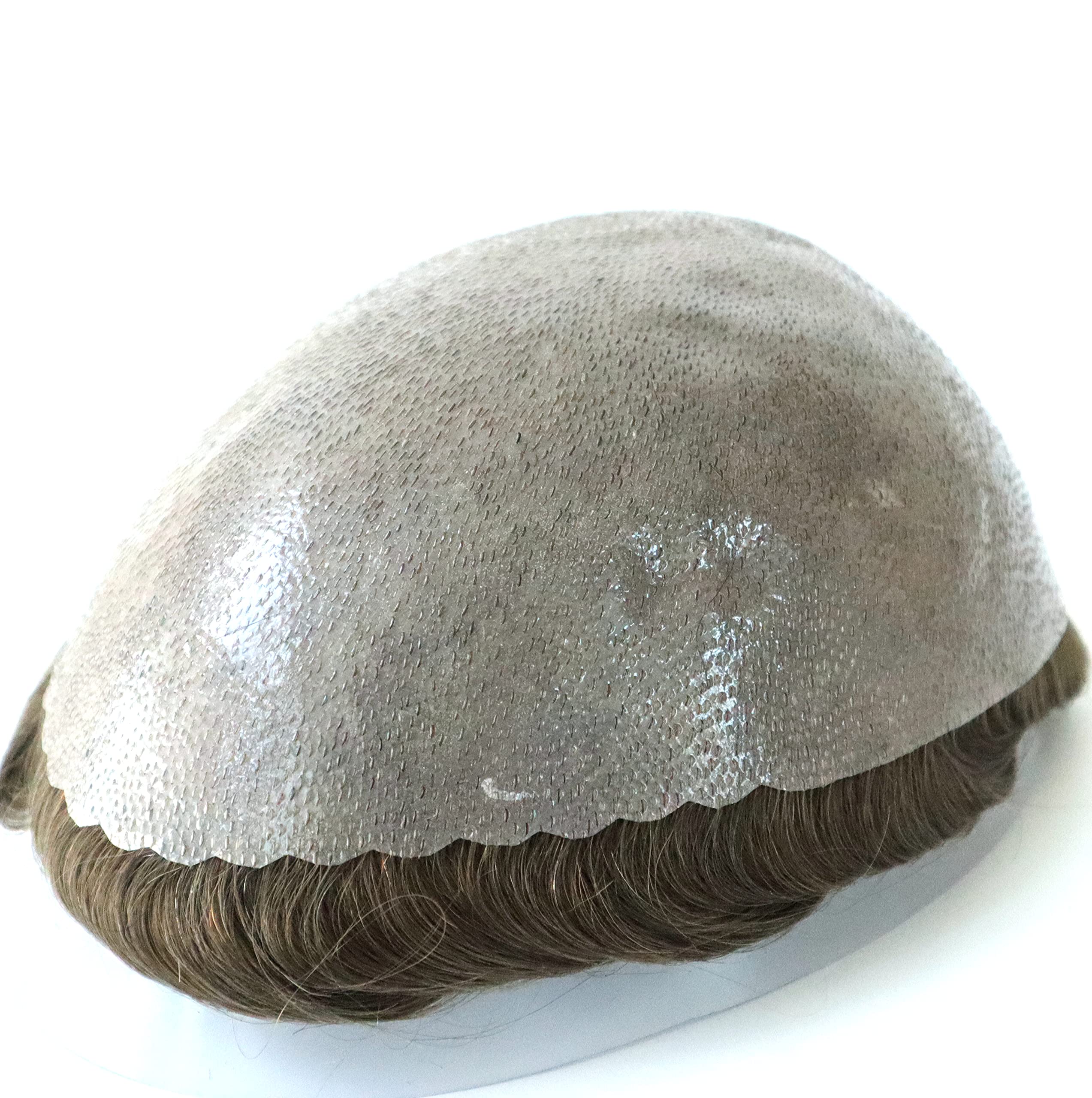 Natural Human Hair Toupee for Men - 0.12mm Poly Skin V-Looped Scalloped Front with Dark Blonde #18 Hair Unit | Realistic Hair Replacement System for Thinning Hair | Perfect for Daily Wear, Special Occasions & Confidence Boosting