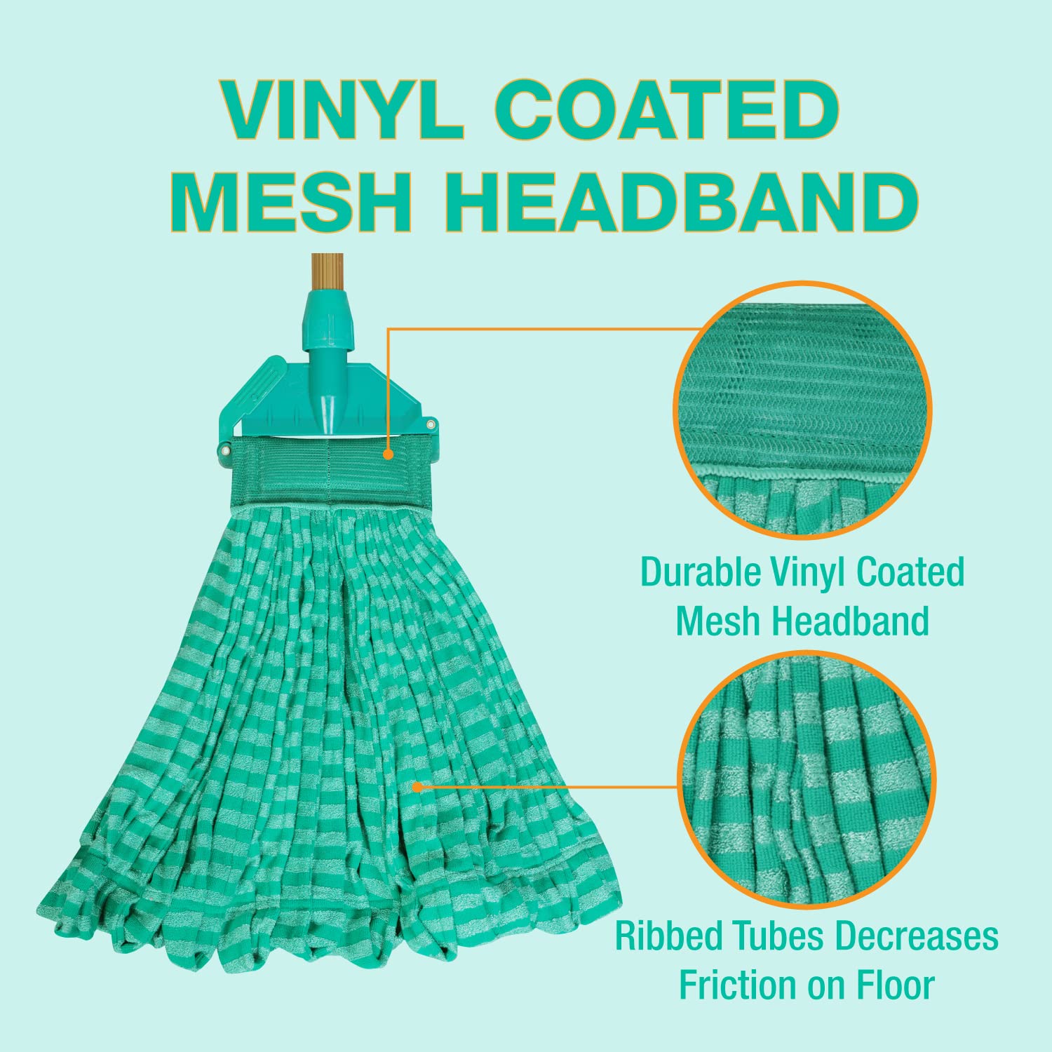 2 Pack Microfiber Tube Mop Head Replacement - Ultra Absorbent Commercial Wet Mop for Floor Cleaning, Quick Dry & Scratch Free Looped End Mopheads (ATDSS76011G) - Ideal for Kitchen, Bathroom & Hardwood Floors