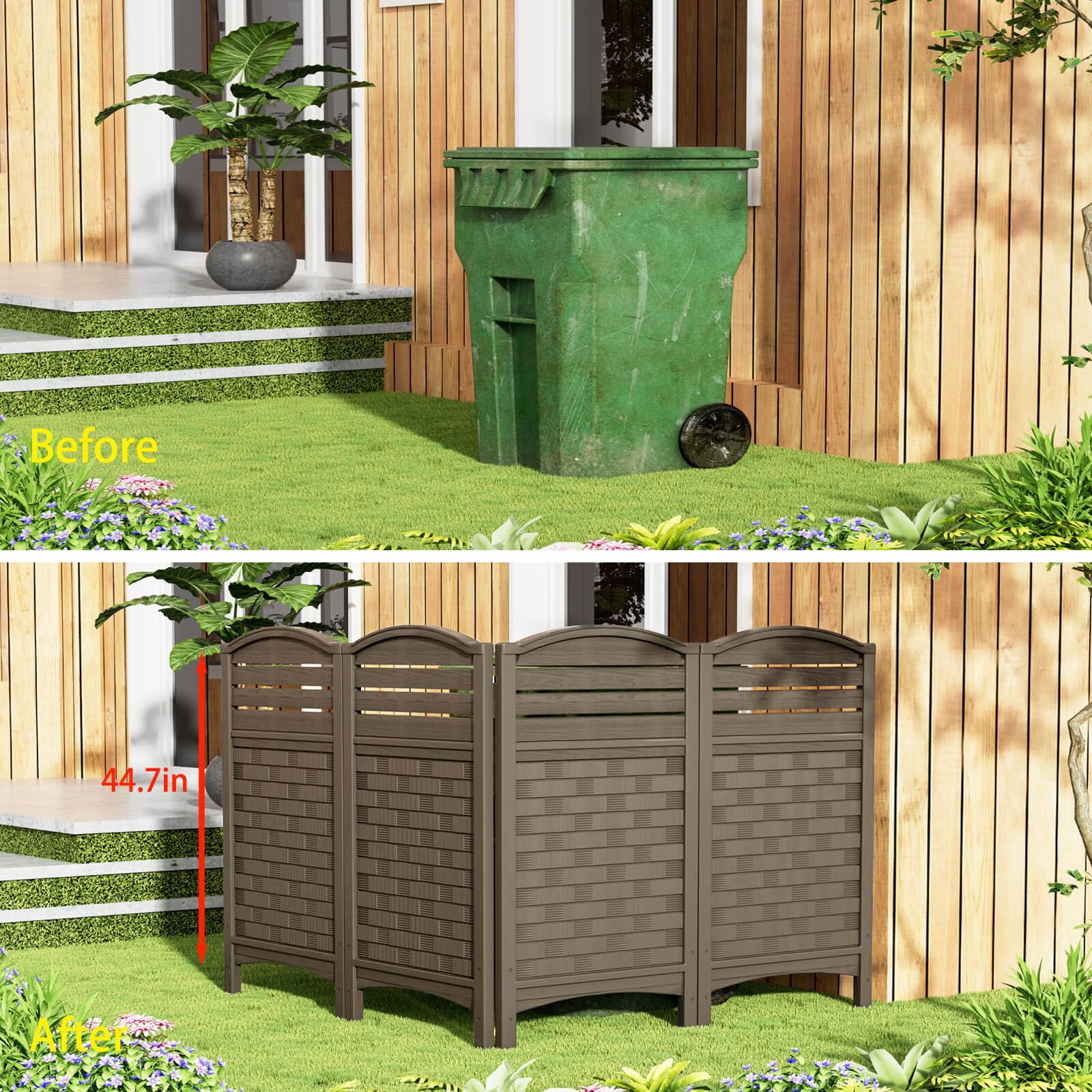 ADDOK 4-Panel Vinyl Privacy Fence Screen for AC Units & Outdoor Equipment - 45