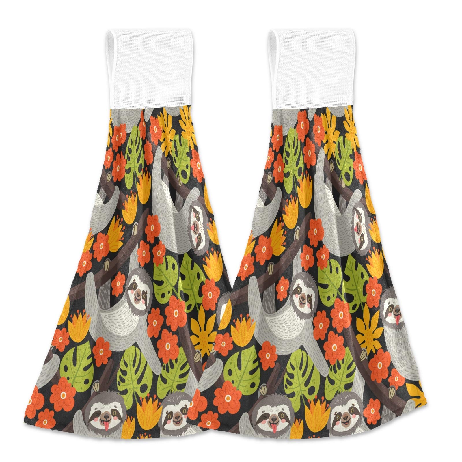 Soft Sloth Kitchen Towels Set of 2 - 12x17 Inch Absorbent Hand Towels & Dishcloths with Hanging Loop - Cute Bathroom & Kitchen Décor for Home, Gifts, and Housewarming