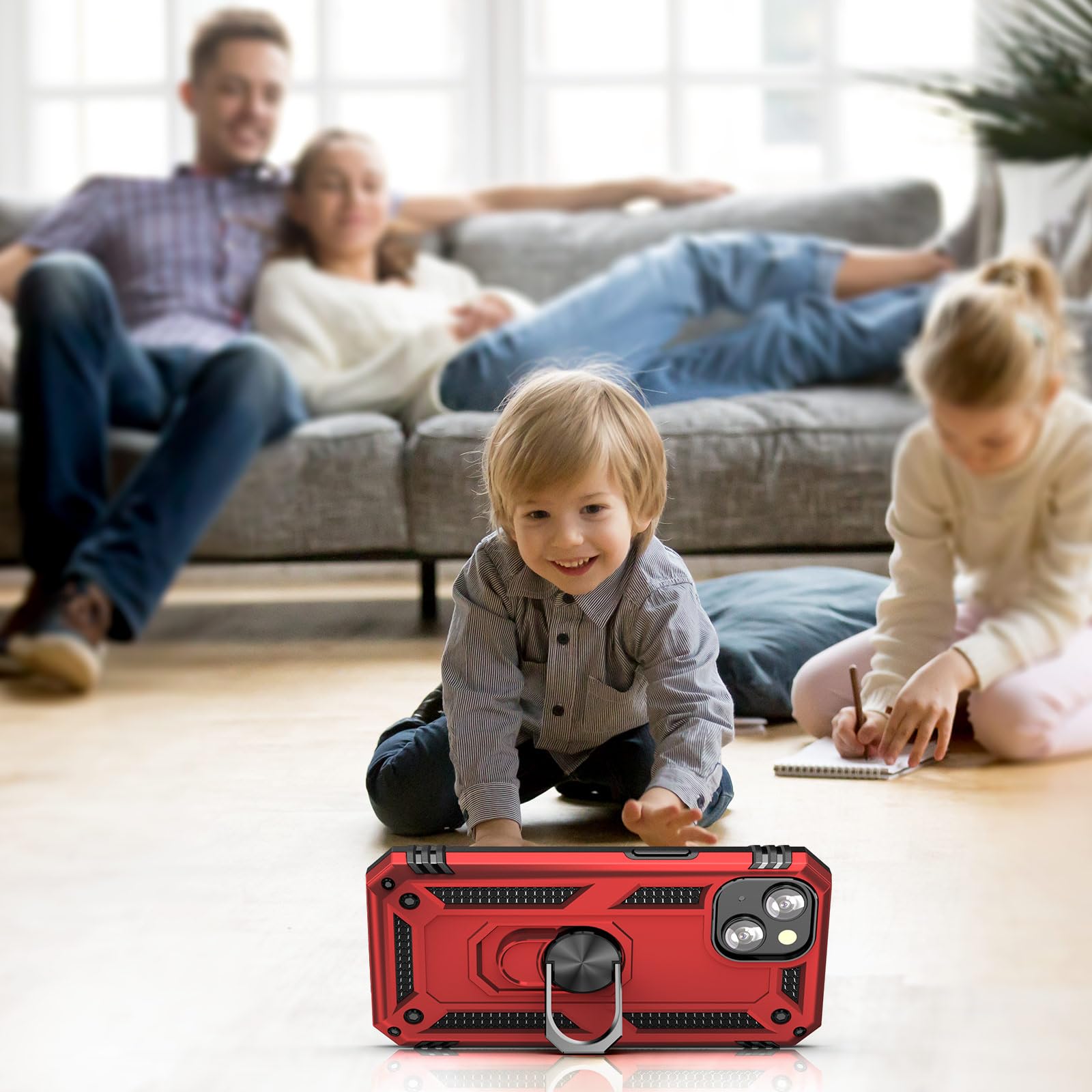ADDIT Heavy Duty Military Grade iPhone 13 Case with Kickstand & Magnetic Car Mount - Shockproof Protective Phone Cover for iPhone 13 (Red) - Perfect for Outdoor Activities, Travel & Daily Use