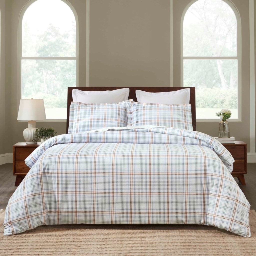 Soft Plaid Flannel Cotton Duvet Cover Set - Farmhouse Style Bedding for Cozy Winter Nights | Perfect for Guest Rooms & Cabin Retreats