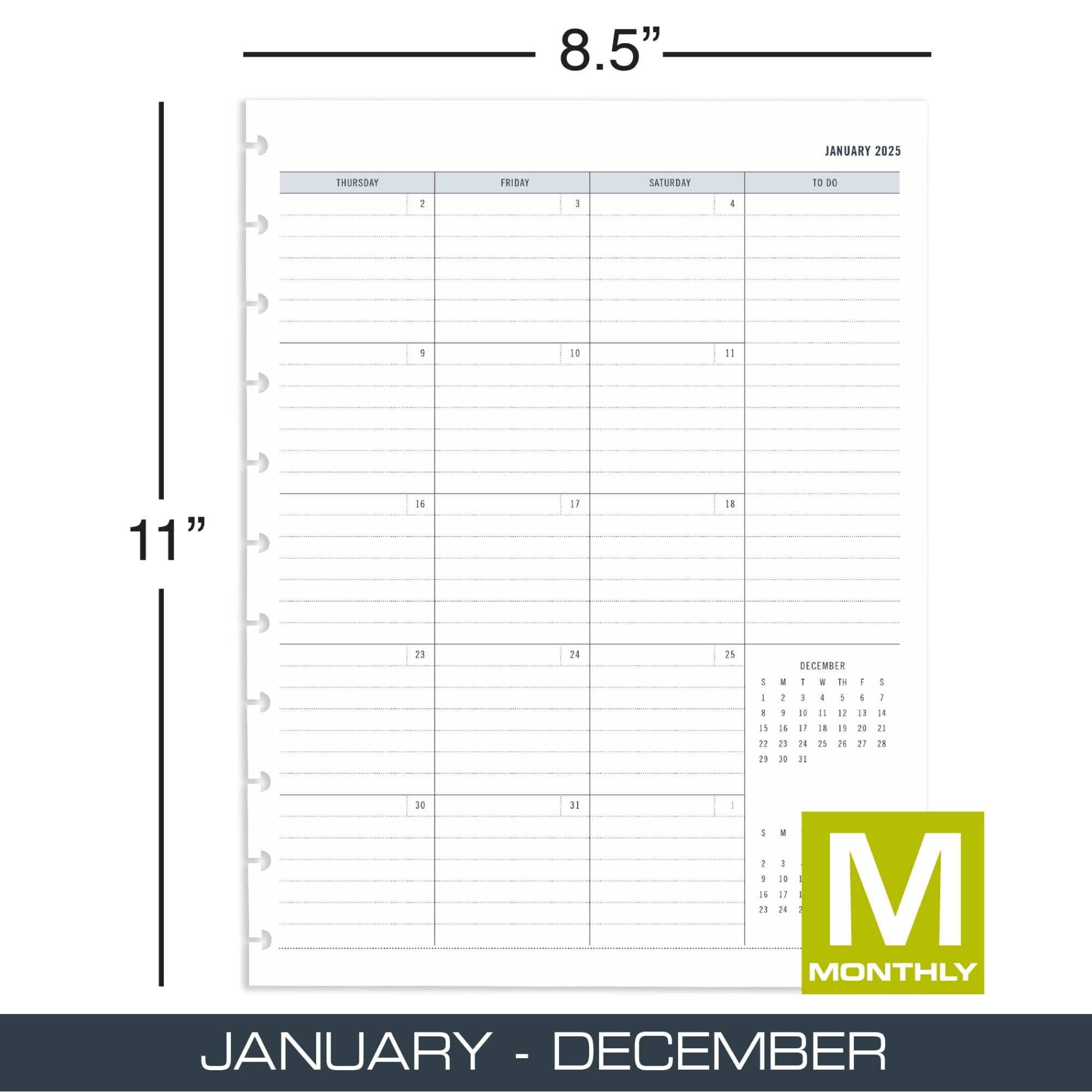 2025 TUL® Discbound Monthly Planner Refill Pages - 12 Tab Dividers, Letter Size (8.5