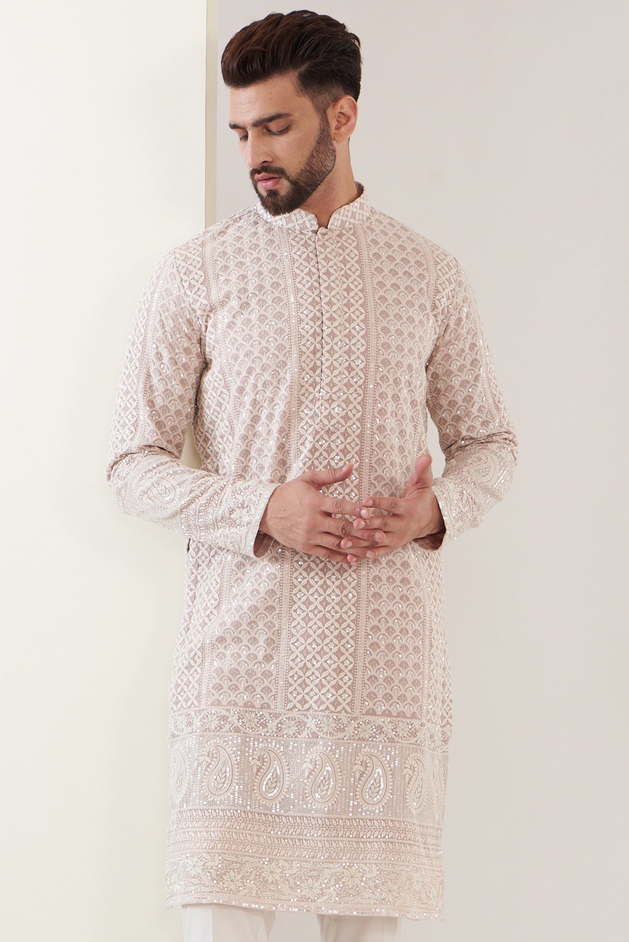 Stylish Light Mud Pink Lakhnawi Kurta for Women - Traditional Indian Tunic Top for Casual Wear & Festive Occasions