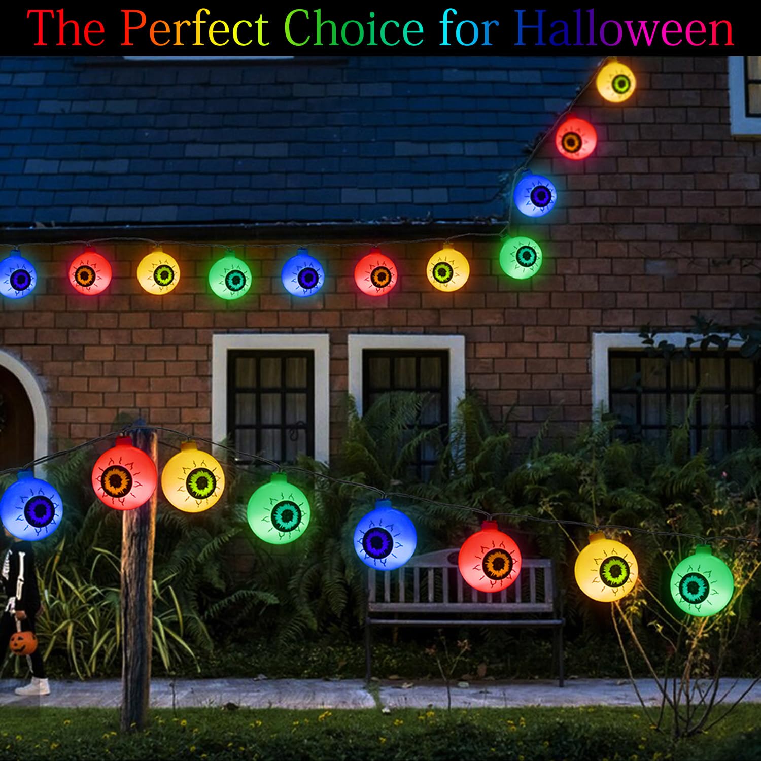Solar Halloween Eyeball String Lights Outdoor - 30 LED Scary Eyeball Lights with 8 Lighting Modes, 21ft Waterproof Halloween Decorations for Garden, Window, Porch - Perfect for Halloween Party, Yard Decor & Spooky Nighttime Ambiance