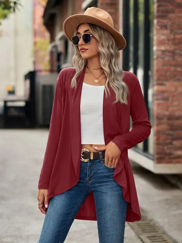 Women's Solid Color Loose Fit Cardigan Sweater - Lightweight Knit Open Front Long Sleeve Cover Up for Casual Wear, Office, and Layering