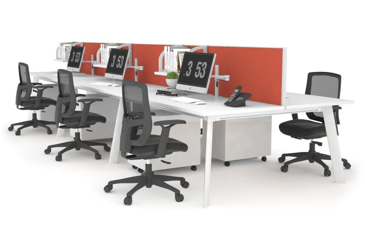 6-Person Workstation with White Frame - 1600L x 800W Office Desk with Cable Management Scallop | Ideal for Collaborative Workspaces, Home Offices & Coworking Environments