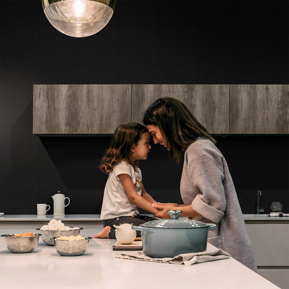 Premium Cascade Black 75x300 Glossy Unrectified Subway Tile - Modern Kitchen Backsplash & Bathroom Wall Tile for Contemporary Home Decor