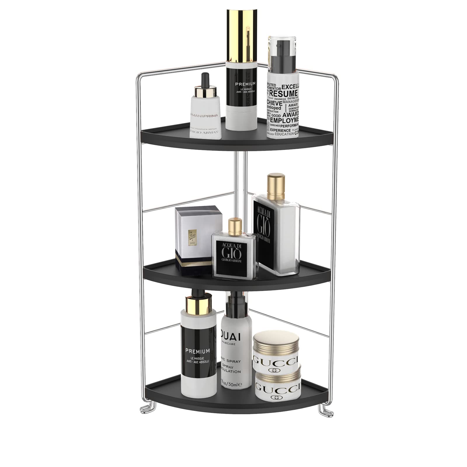 3-Tier Corner Bathroom Organizer - Countertop Storage Tray & Vanity Organizer - Plastic Shelf for Kitchen, Bathroom, Dresser - 10.6 Inches (Black) - Perfect for Small Spaces, Makeup Storage & Clutter-Free Countertops