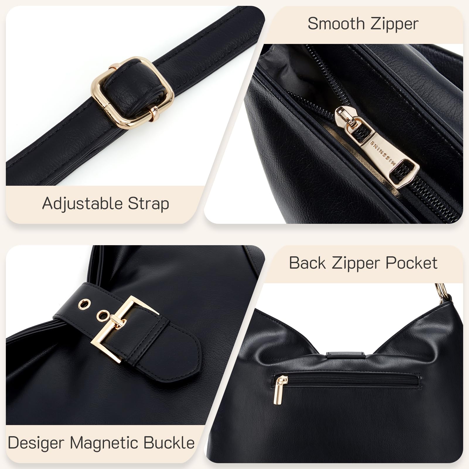 Missnine Vegan Leather Hobo Bag for Women - Large Trendy Crossbody Purse for Work & Travel