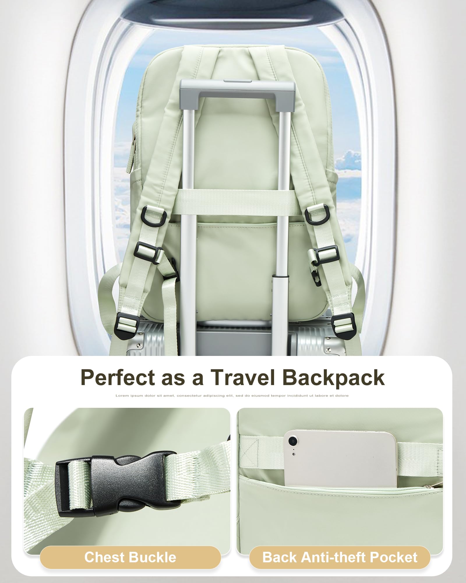 Women's Lightweight Laptop Backpack for Gym, Work & Travel - Water-Resistant Teacher Commuter Backpack with USB Charging Port - Perfect for Office, School, College & Daily Use - Green
